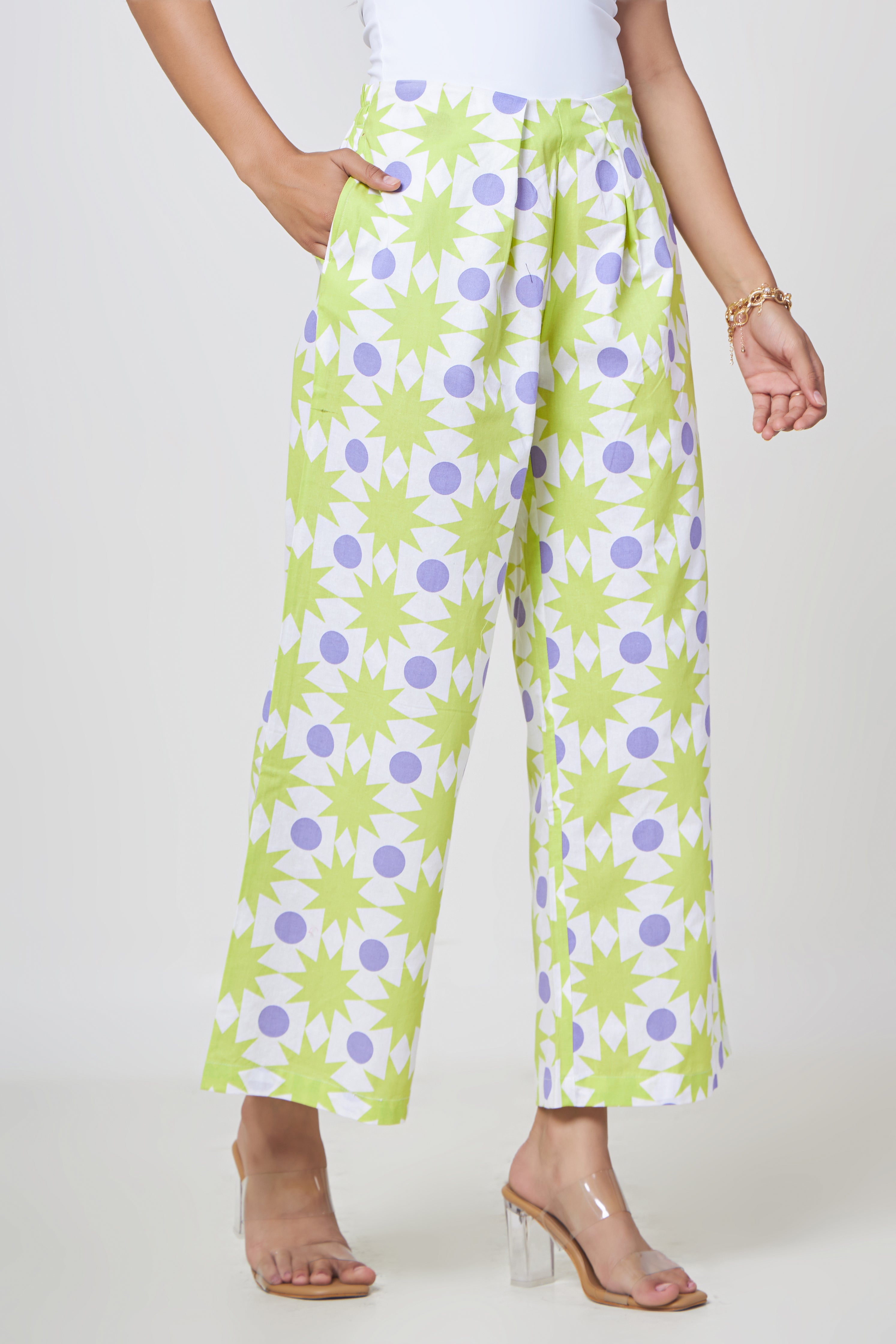 Ira Lime Star Wide-Leg Pants