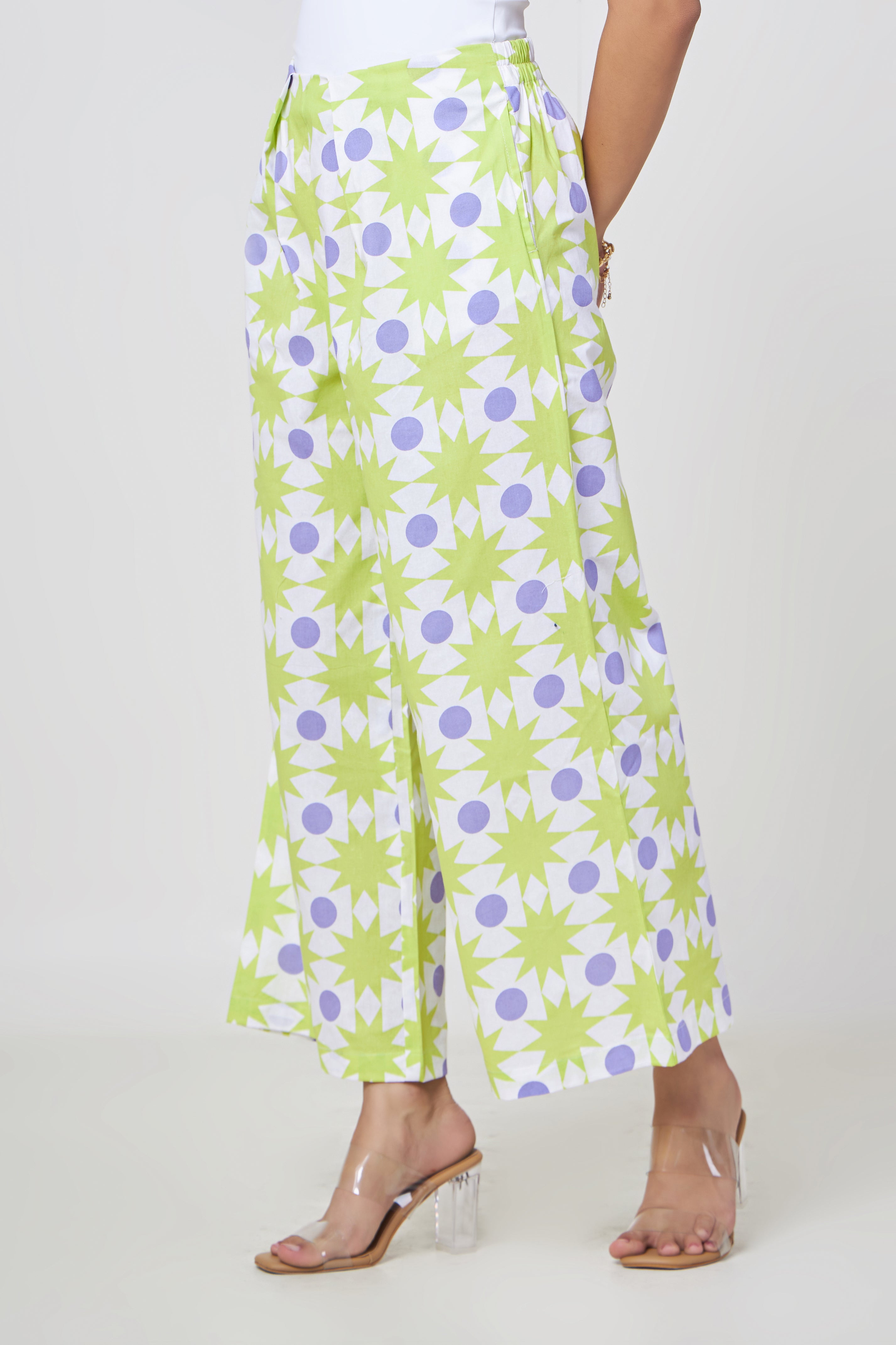 Ira Lime Star Wide-Leg Pants