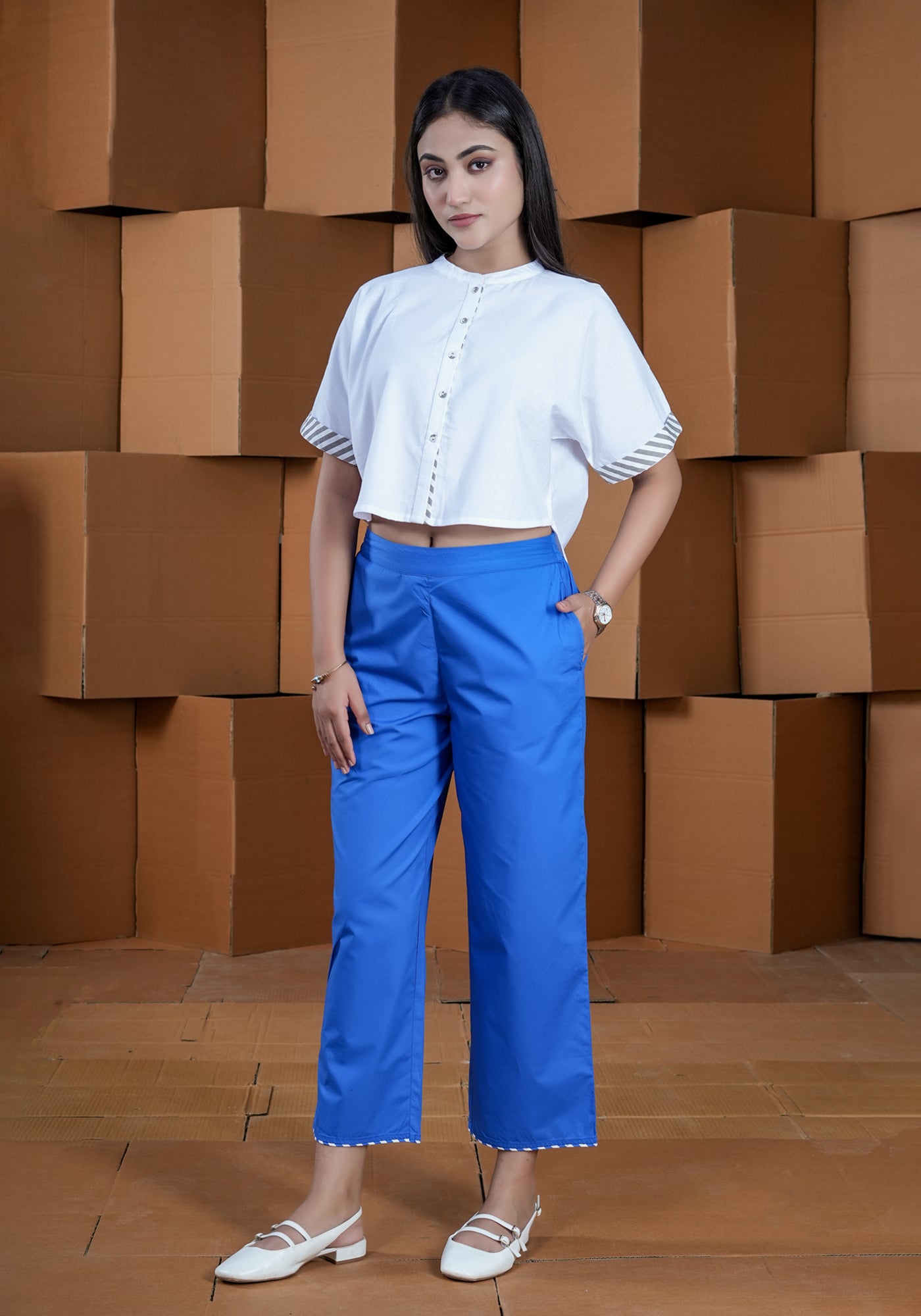 WHITE DROP SHOULDER CROP TOP