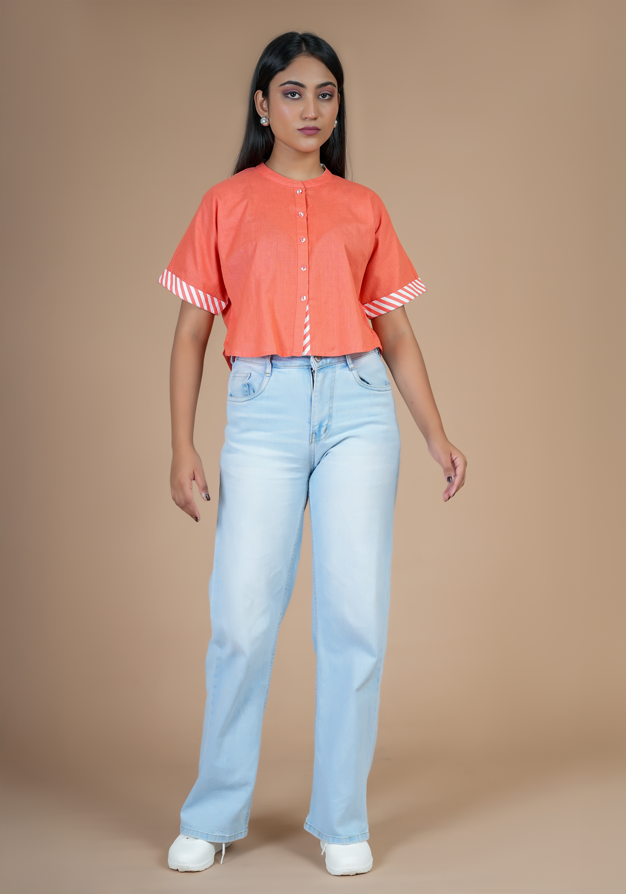 ORANGE DROP SHOULDER CROP TOP