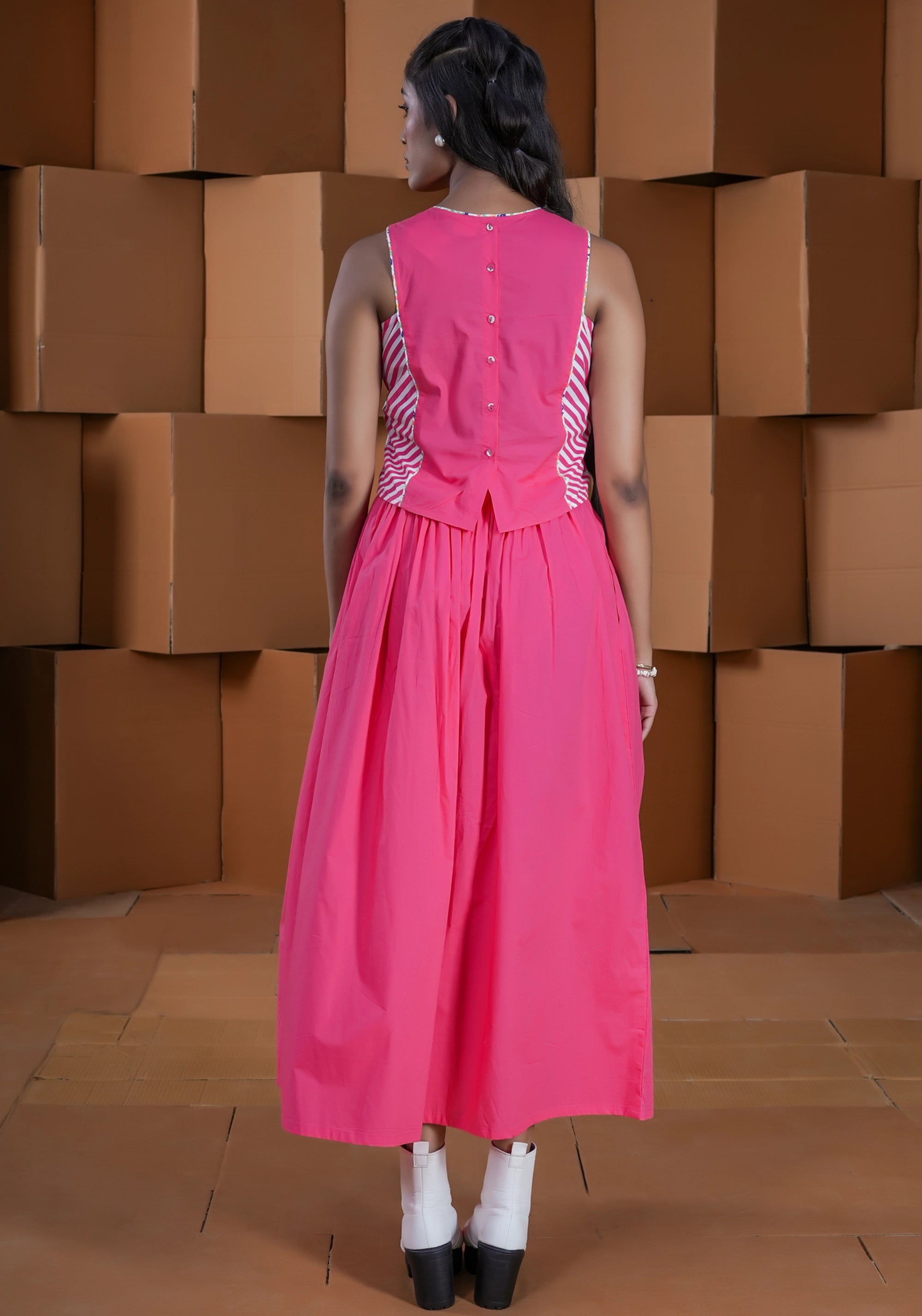 PINK MULTI PANEL BACK PLACKET CROP TOP