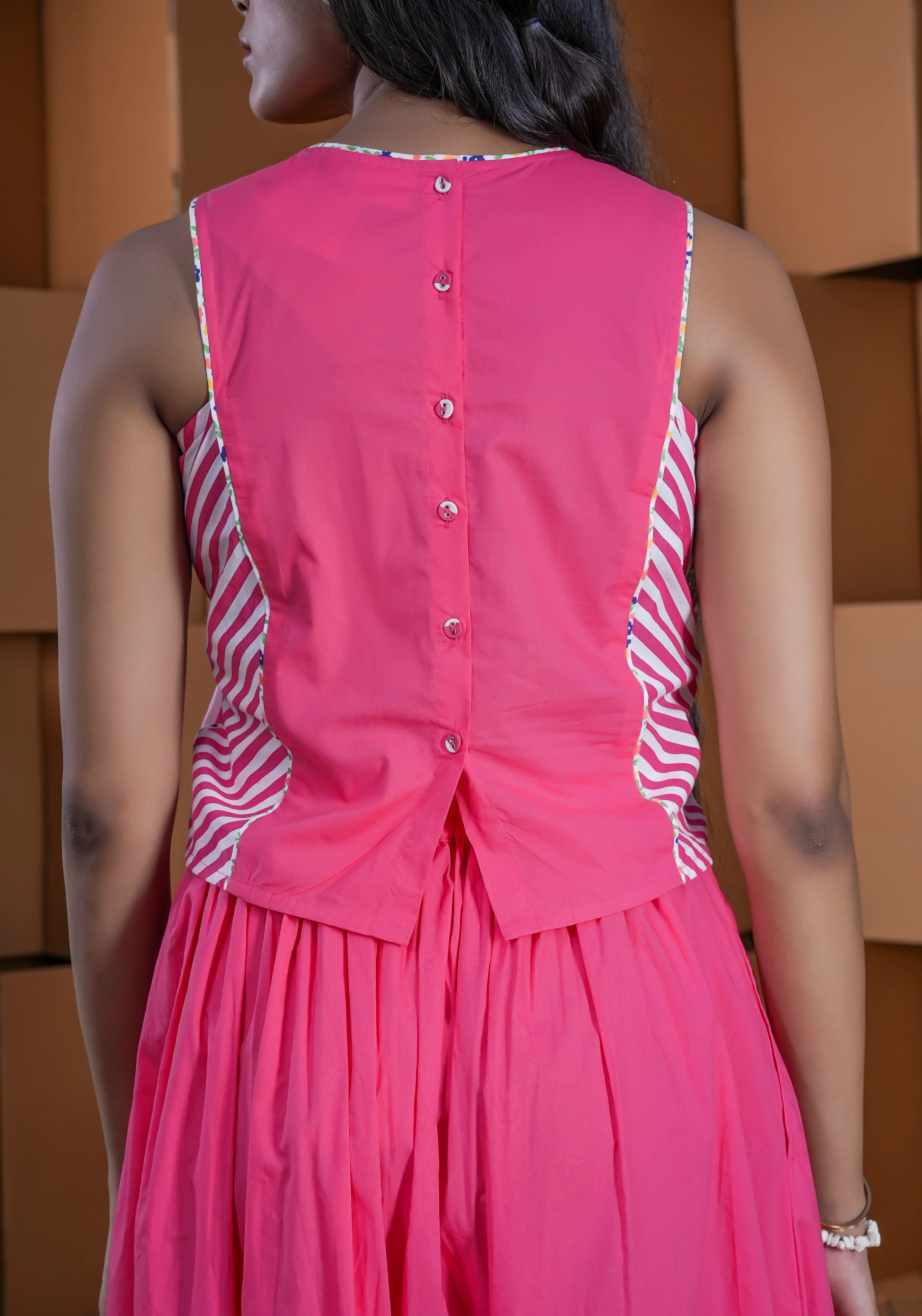 PINK MULTI PANEL BACK PLACKET CROP TOP
