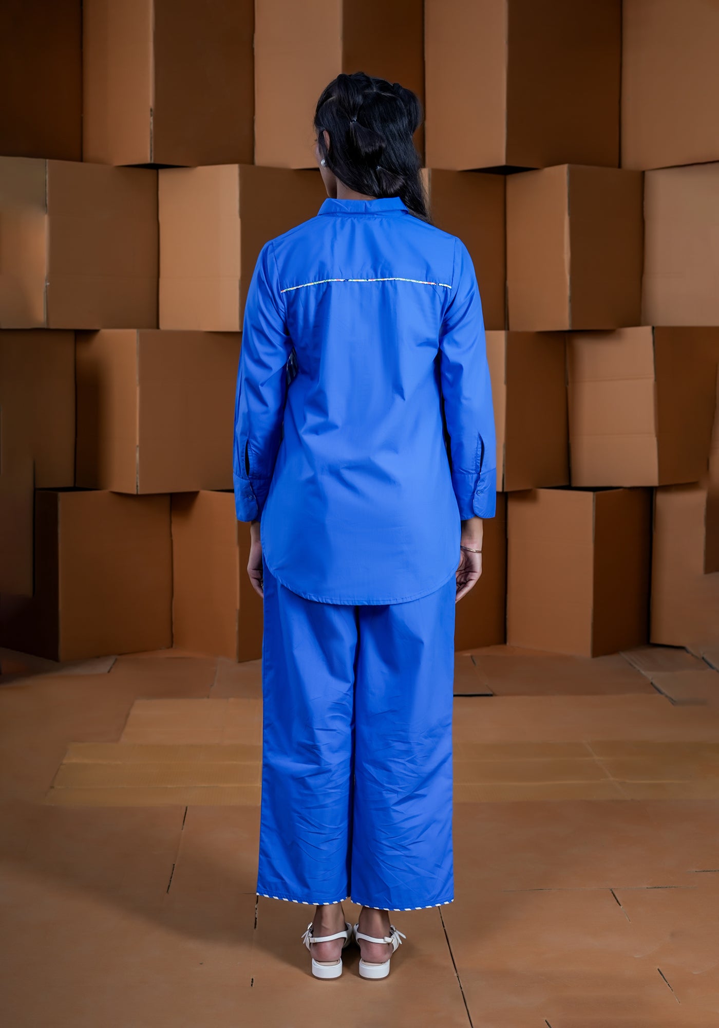 BLUE SIDE STRIP FULL PLACKET SHIRT