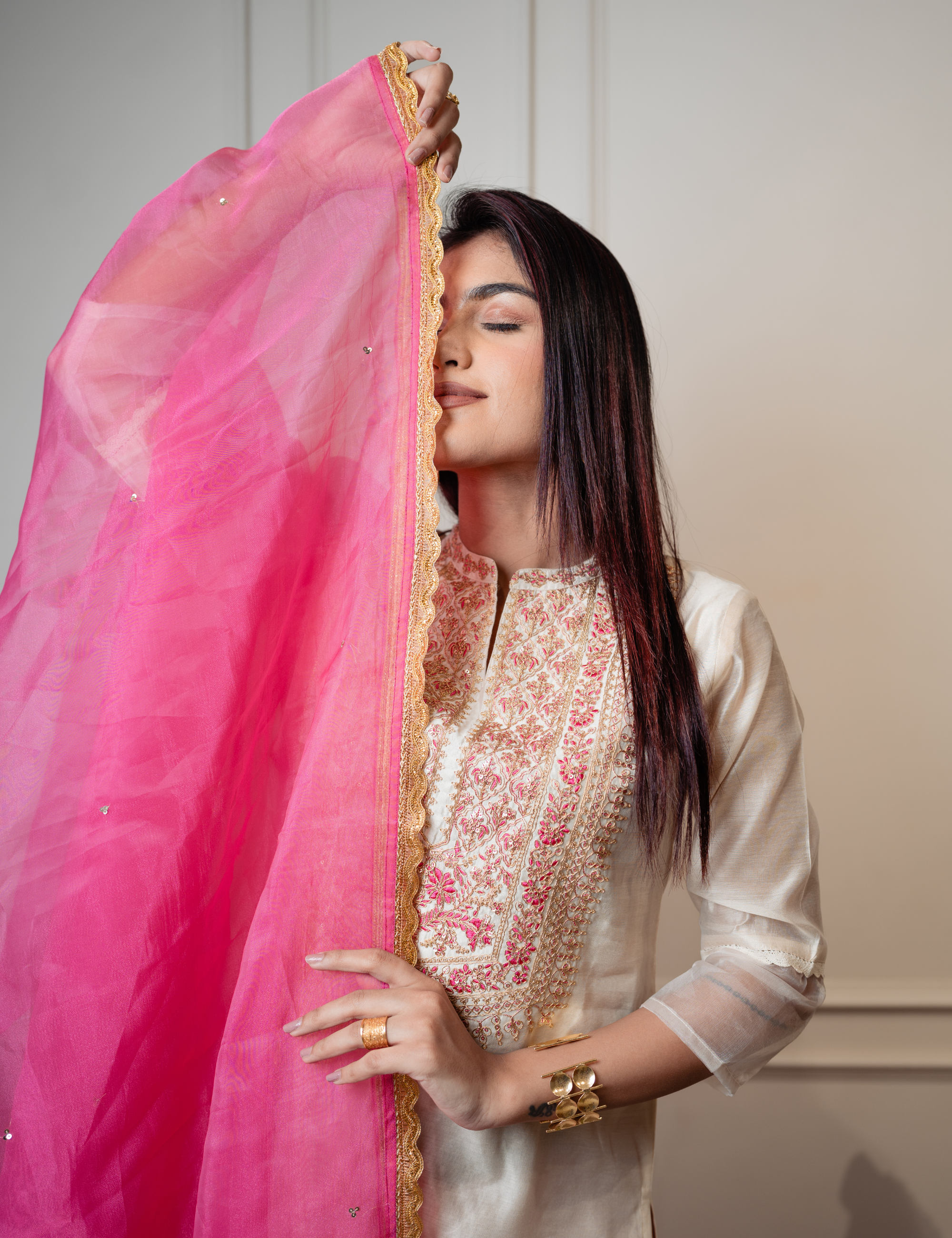 CHANDRIKA 3 PC KURTA SET PINK COMBO