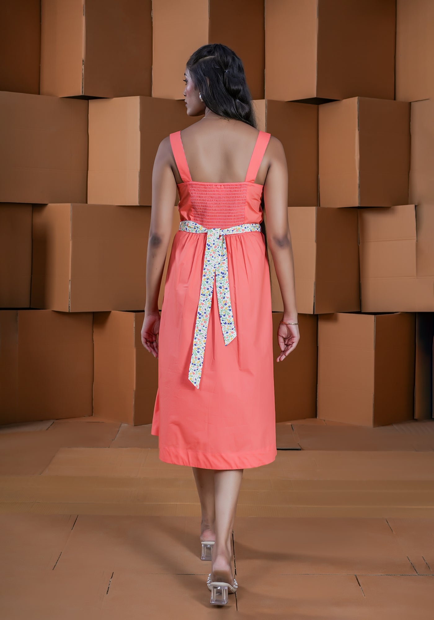 ORANGE STRAP BACK SMOCK DRESS