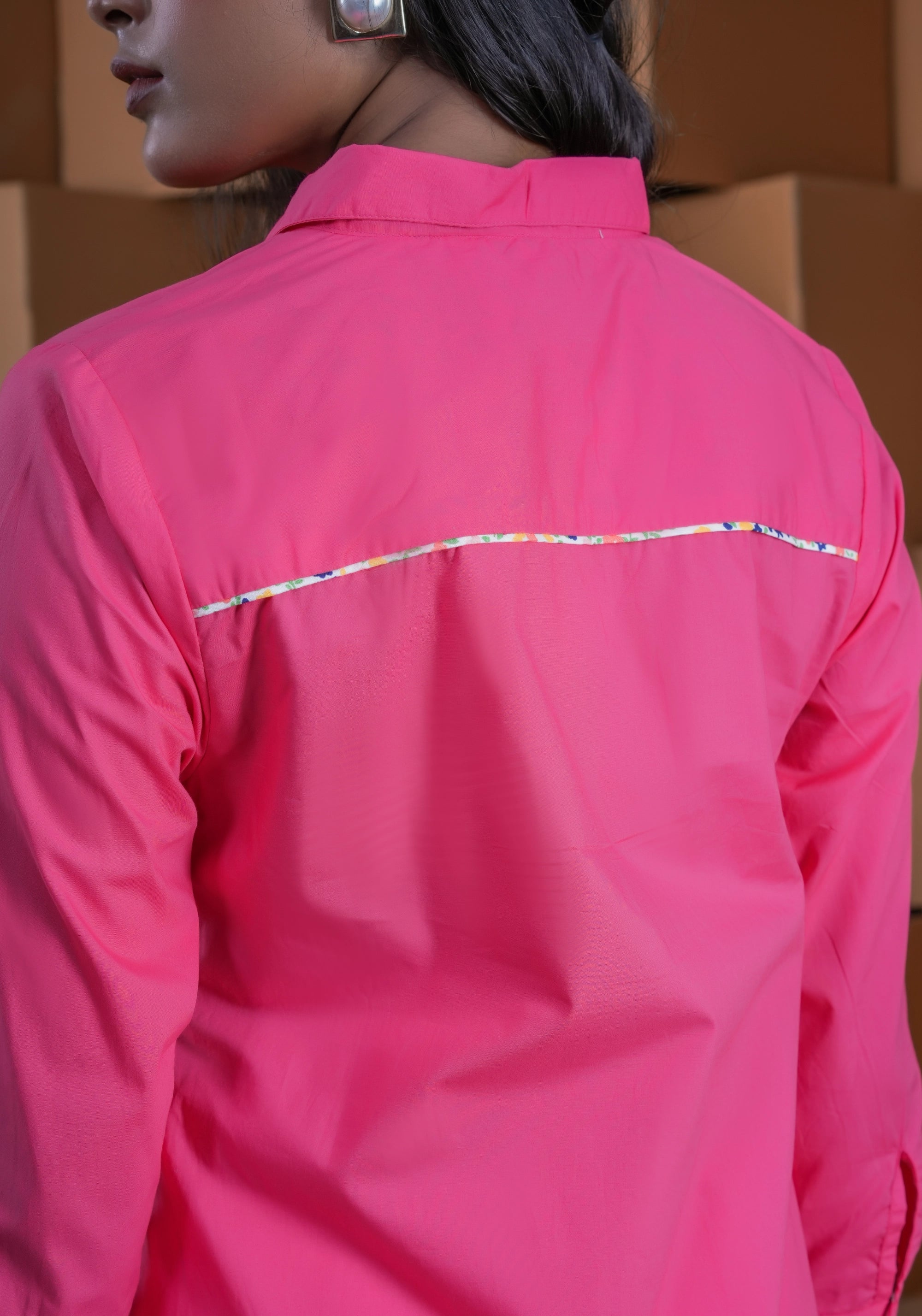 PINK SIDE STRIP FULL PLACKET SHIRT