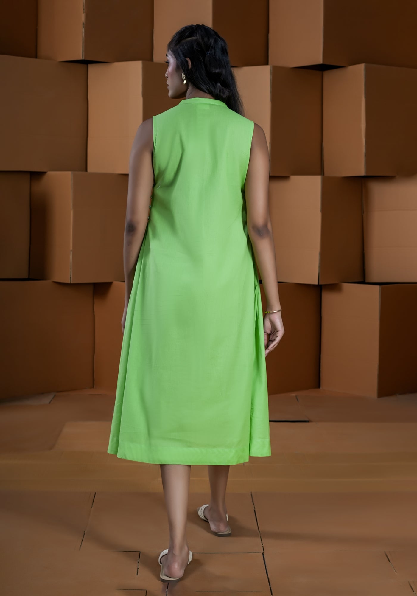 GREEN SIDE BUTTON-DOWN DRESS