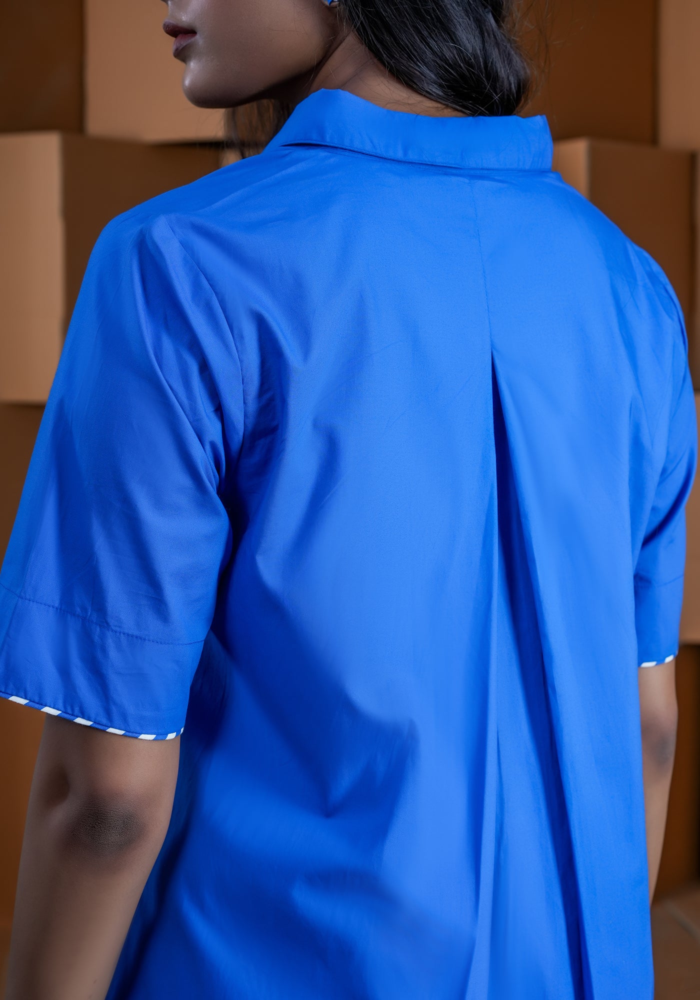 BLUE FLARED PLACKET DRESS