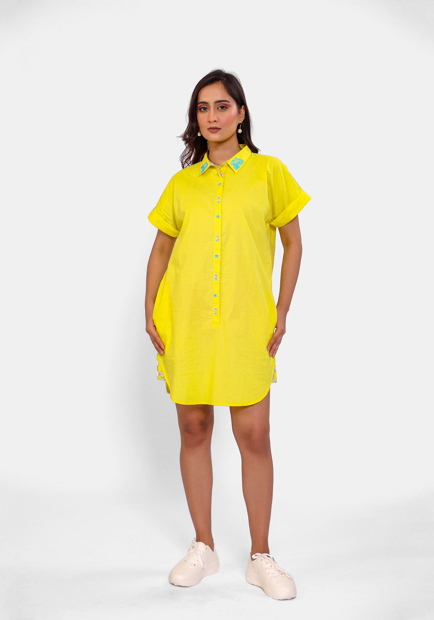 HARROZ SOLID YELLOW TUNIC DRESS