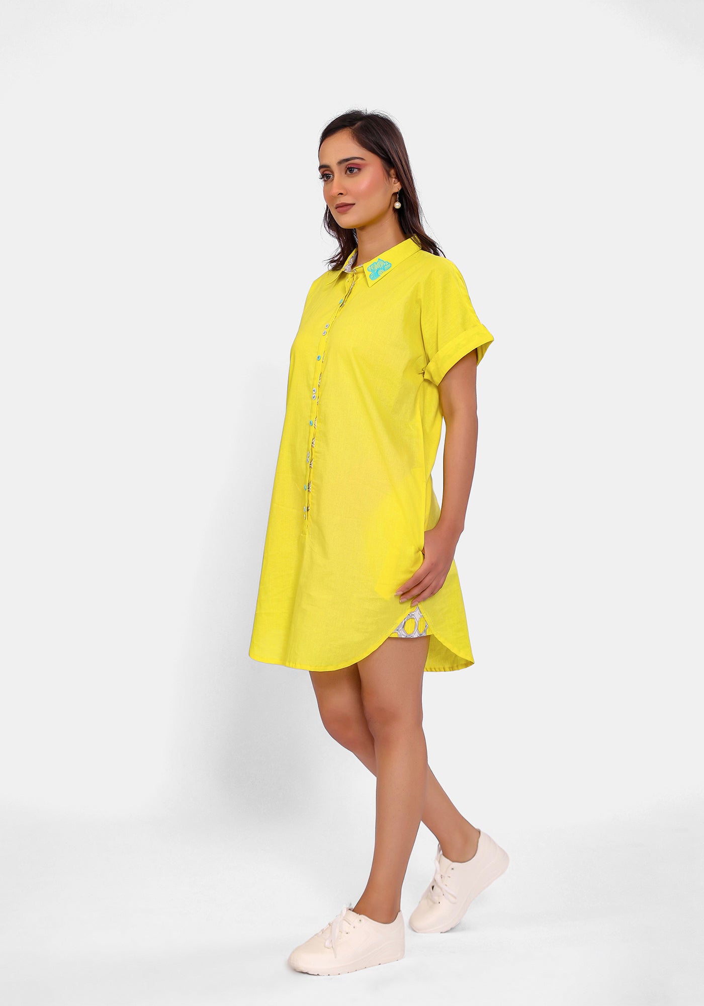 HARROZ SOLID YELLOW TUNIC DRESS
