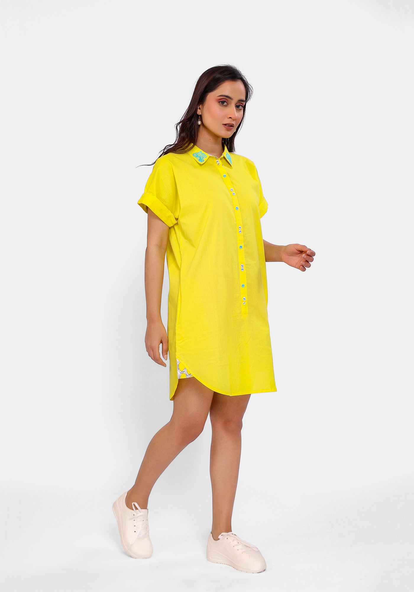 HARROZ SOLID YELLOW TUNIC DRESS