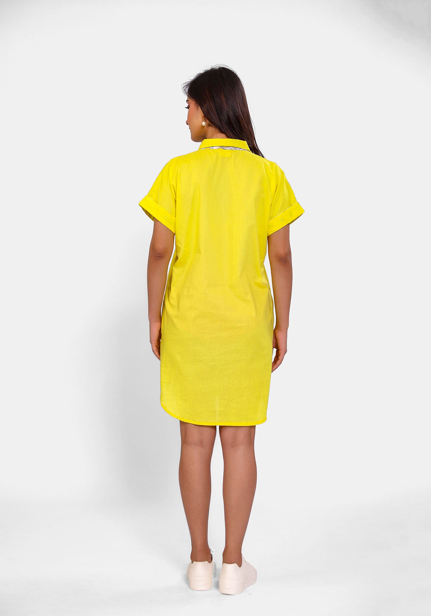 HARROZ SOLID YELLOW TUNIC DRESS