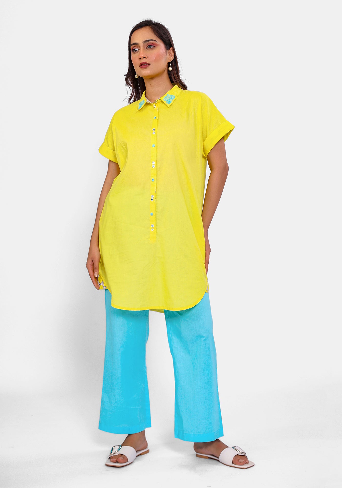 HARROZ SOLID YELLOW TUNIC DRESS