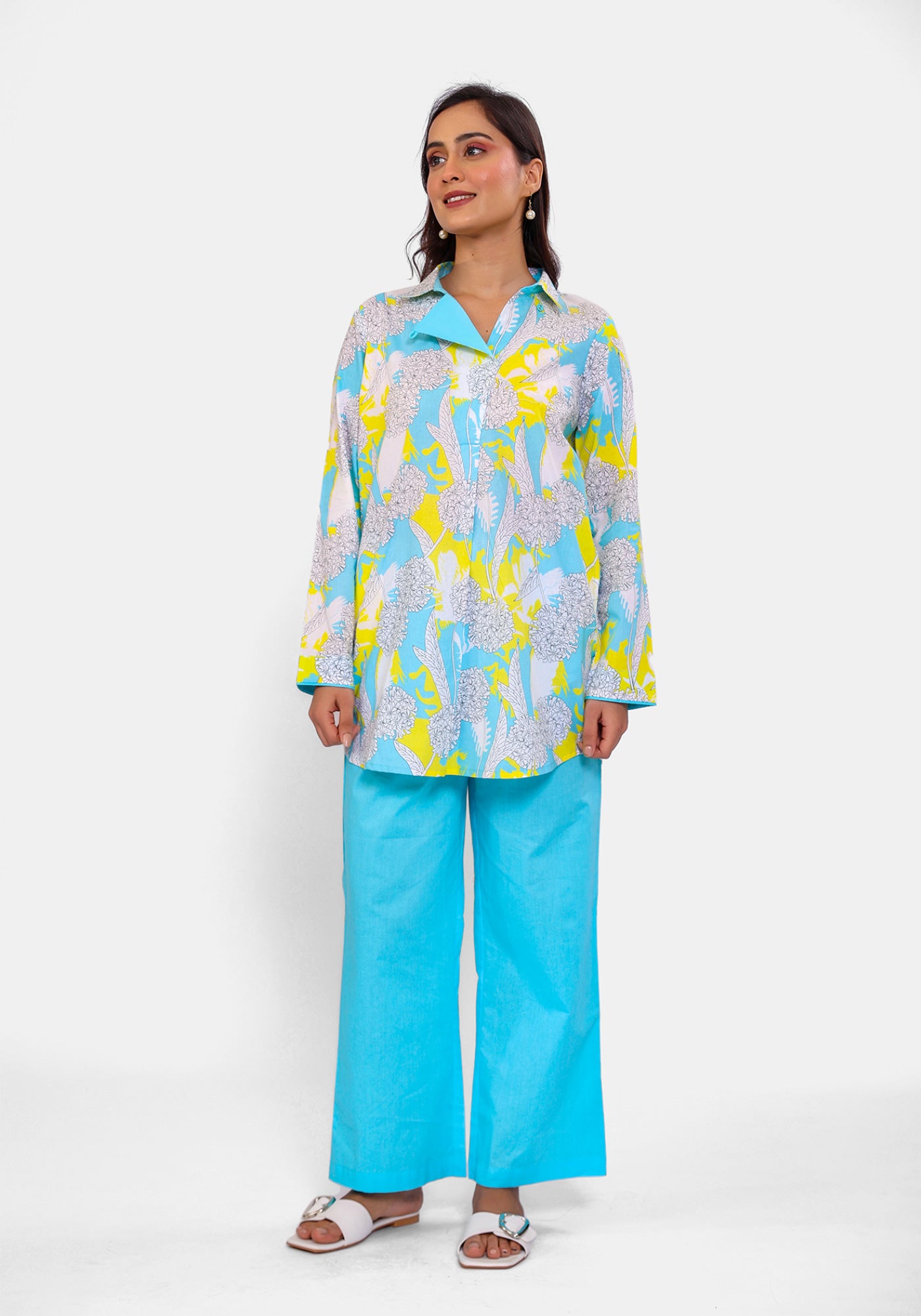 HARROZ BLOOM FLAP TEAL TUNIC