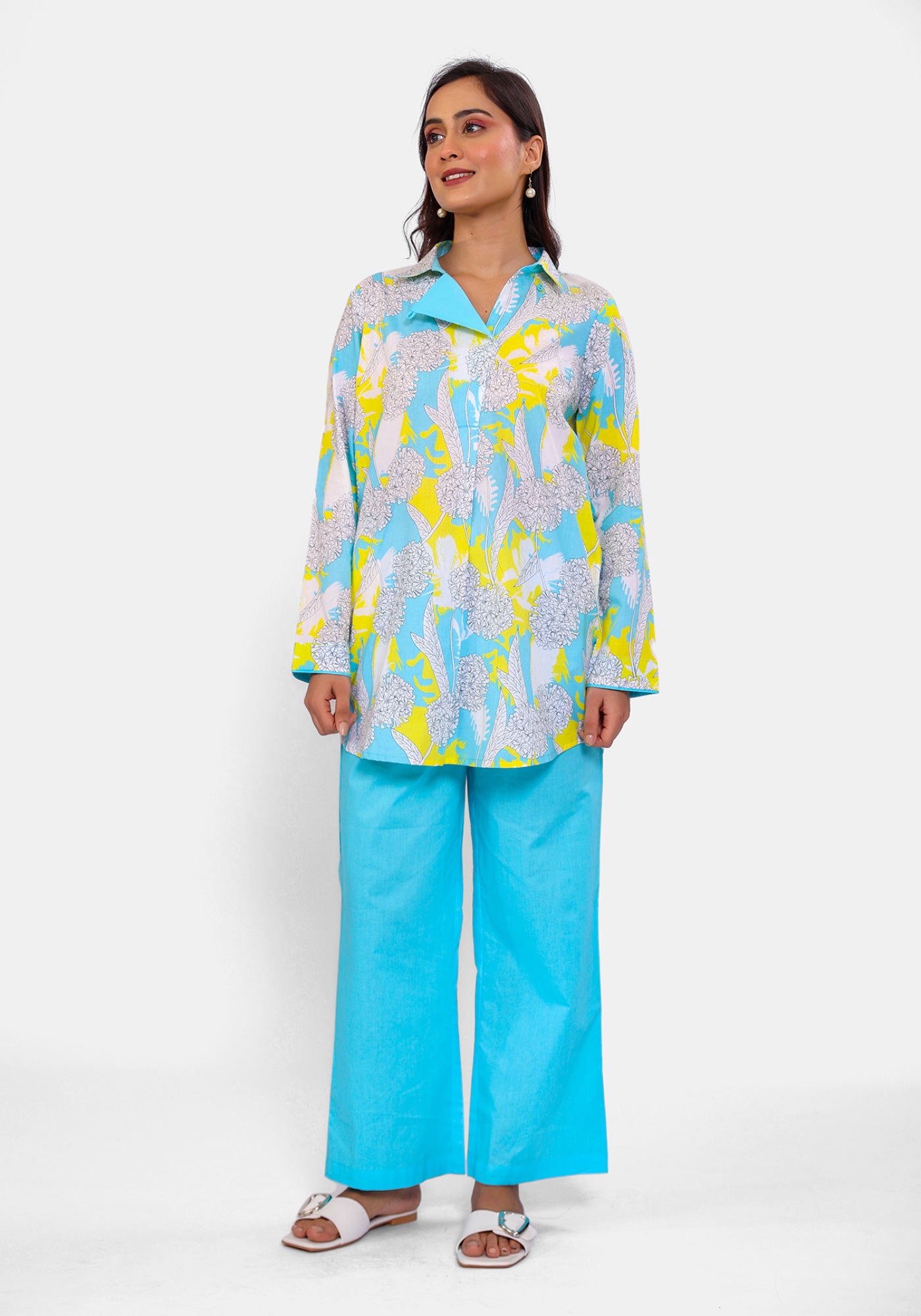 HARROZ BLOOM FLAP TEAL TUNIC