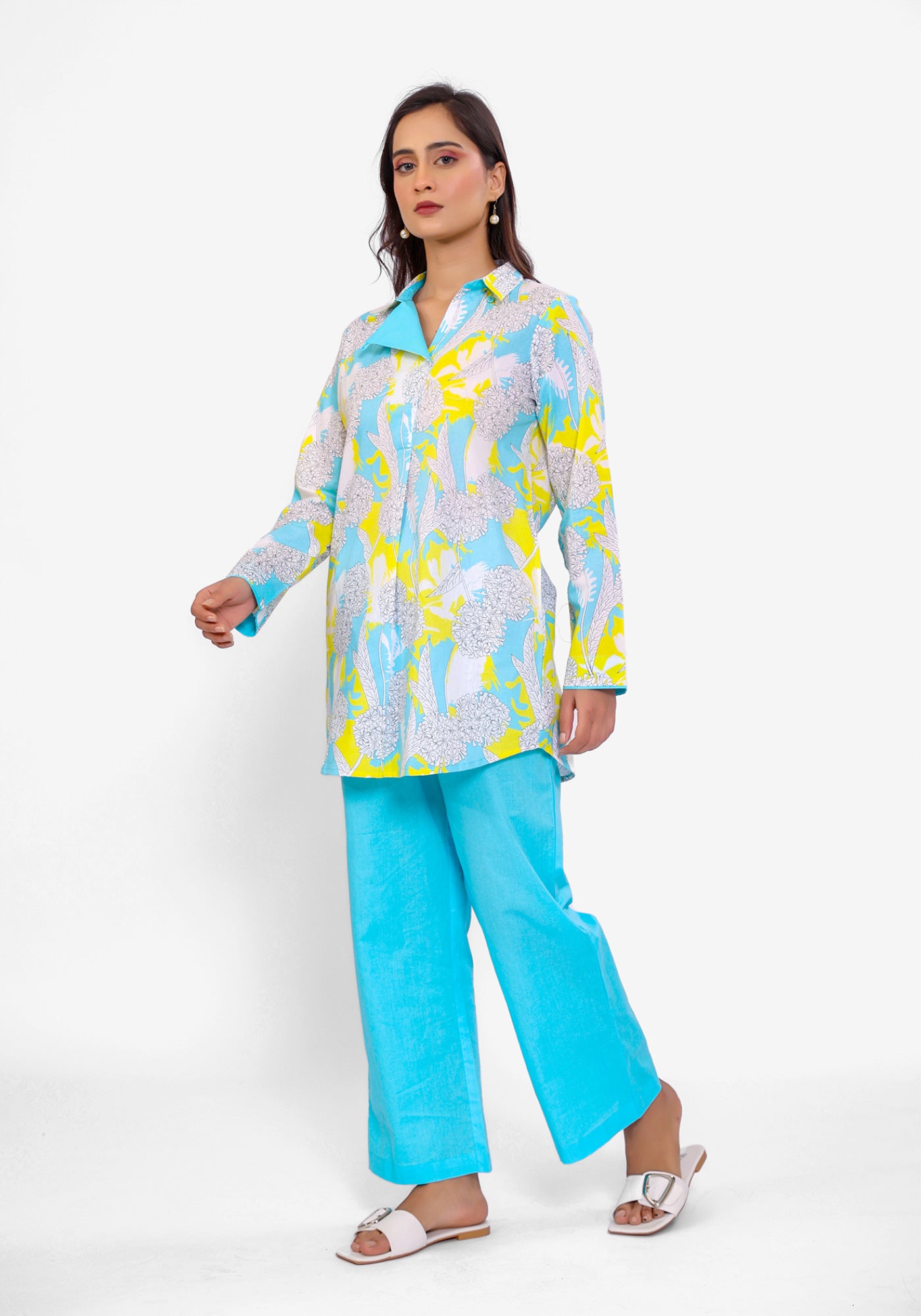 HARROZ BLOOM FLAP TEAL TUNIC