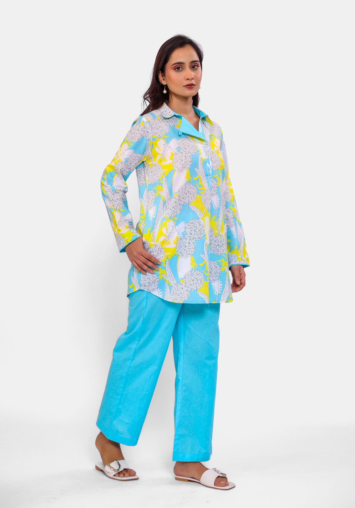 HARROZ BLOOM FLAP TEAL TUNIC