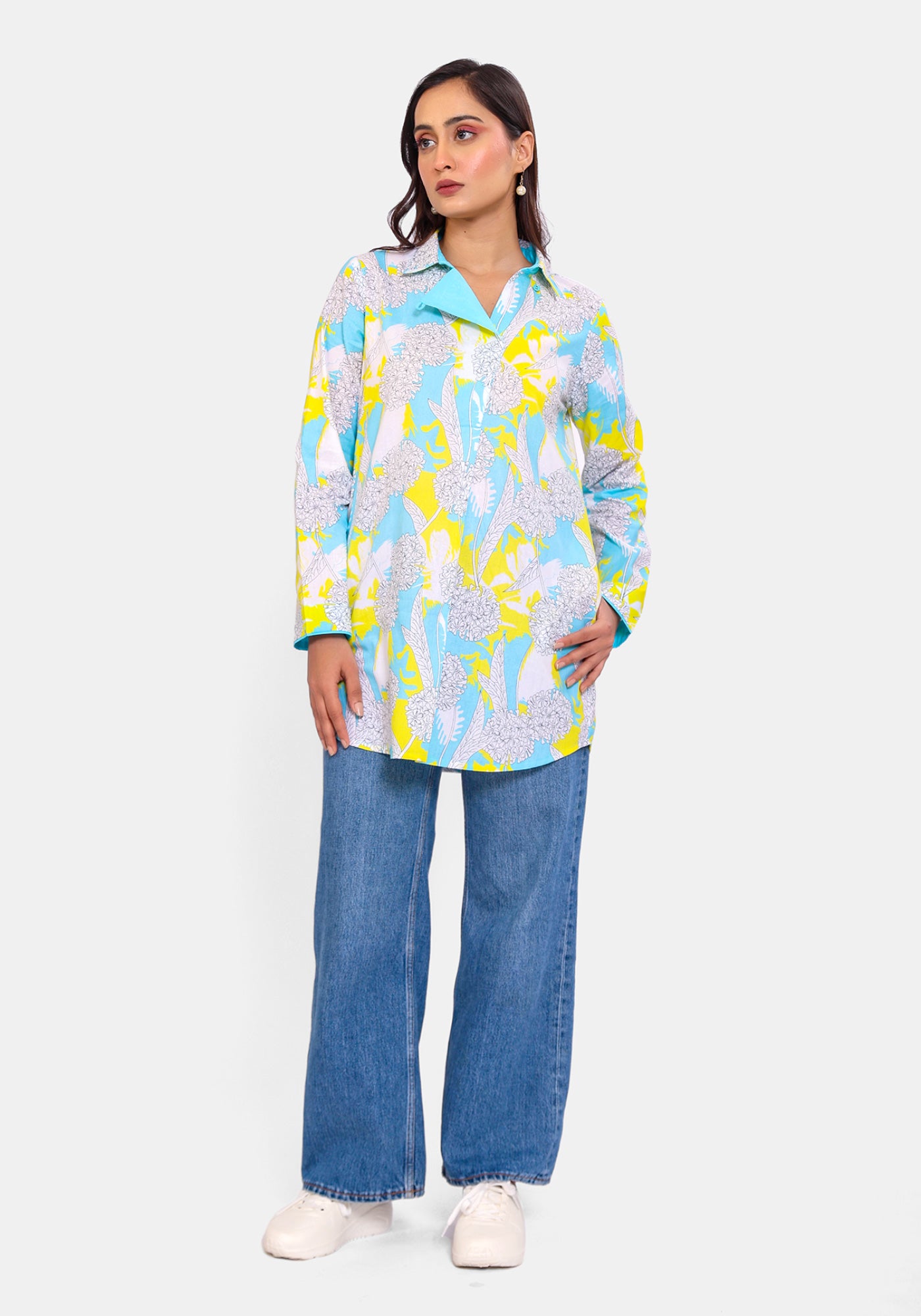 HARROZ BLOOM FLAP TEAL TUNIC