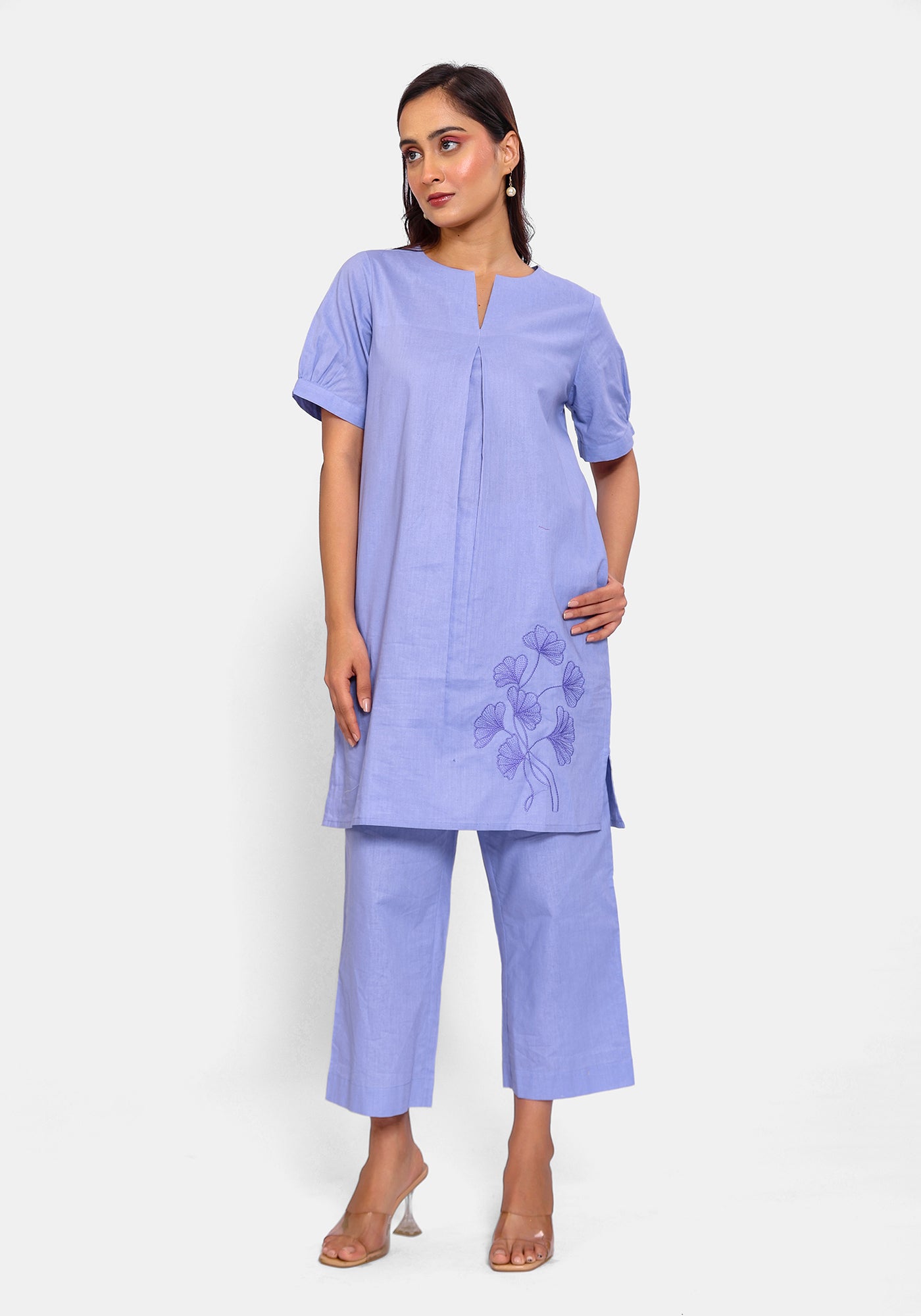 HARROZ SOLID PURPLE EMB TUNIC