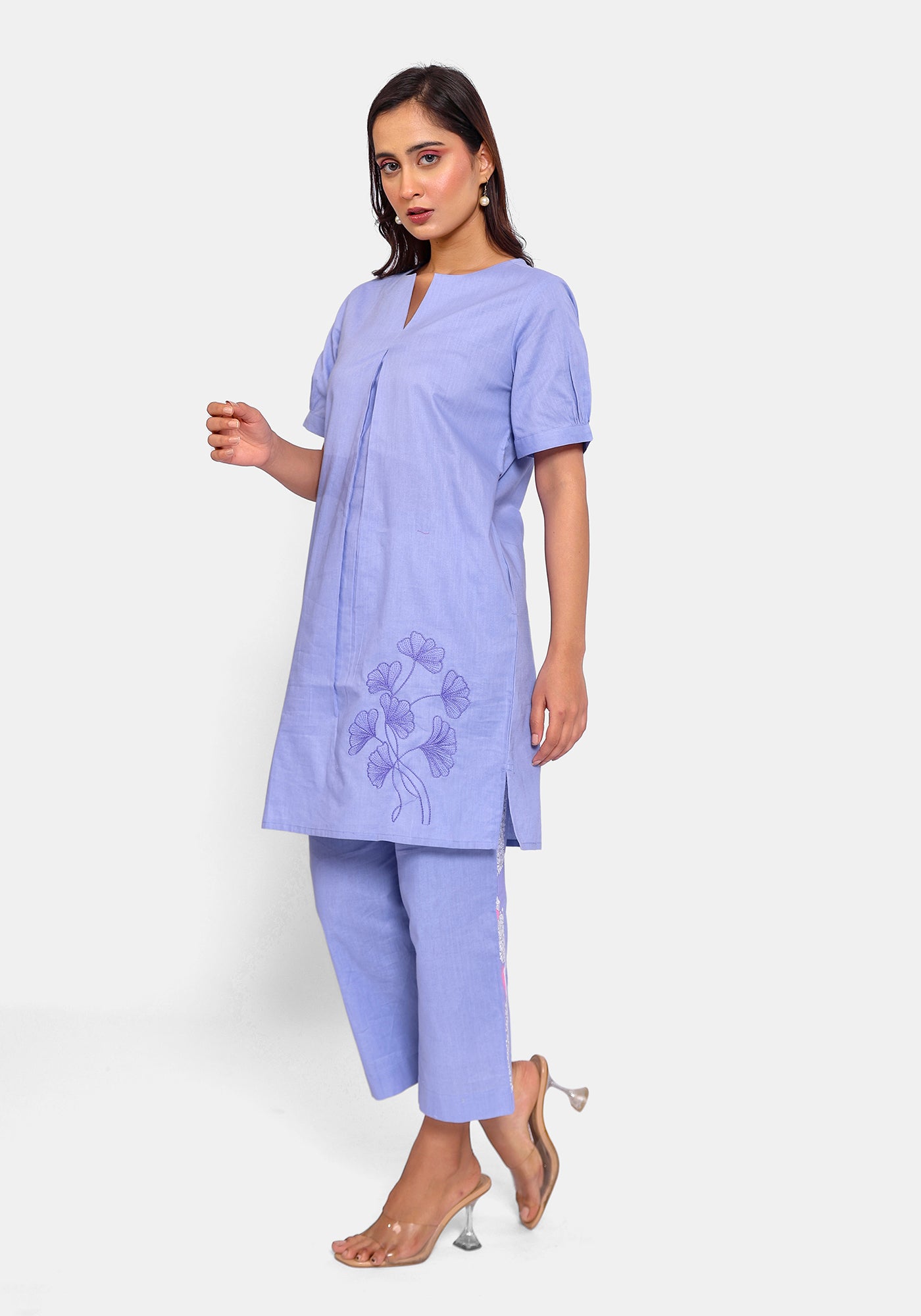 HARROZ SOLID PURPLE EMB TUNIC