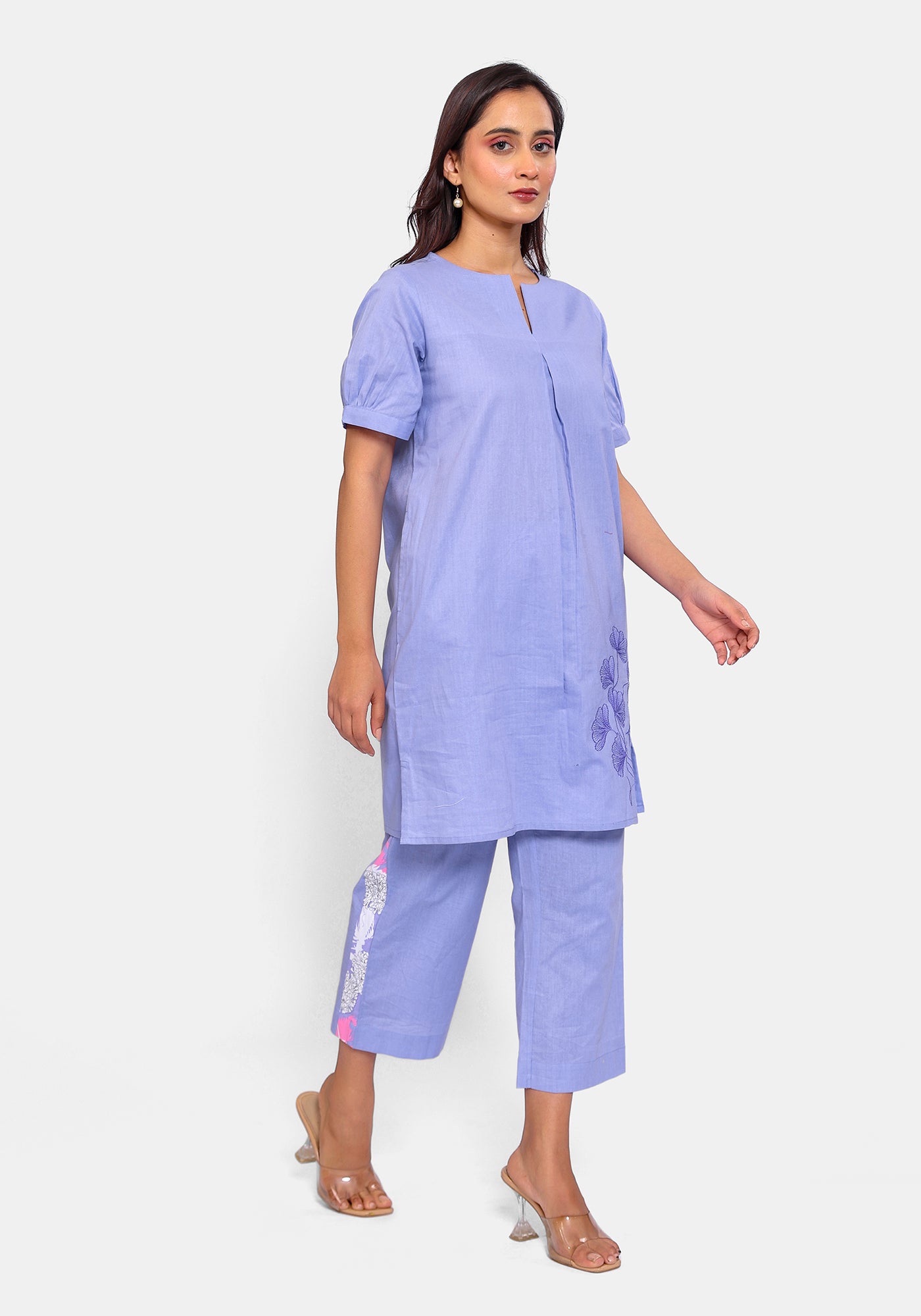 HARROZ SOLID PURPLE EMB TUNIC