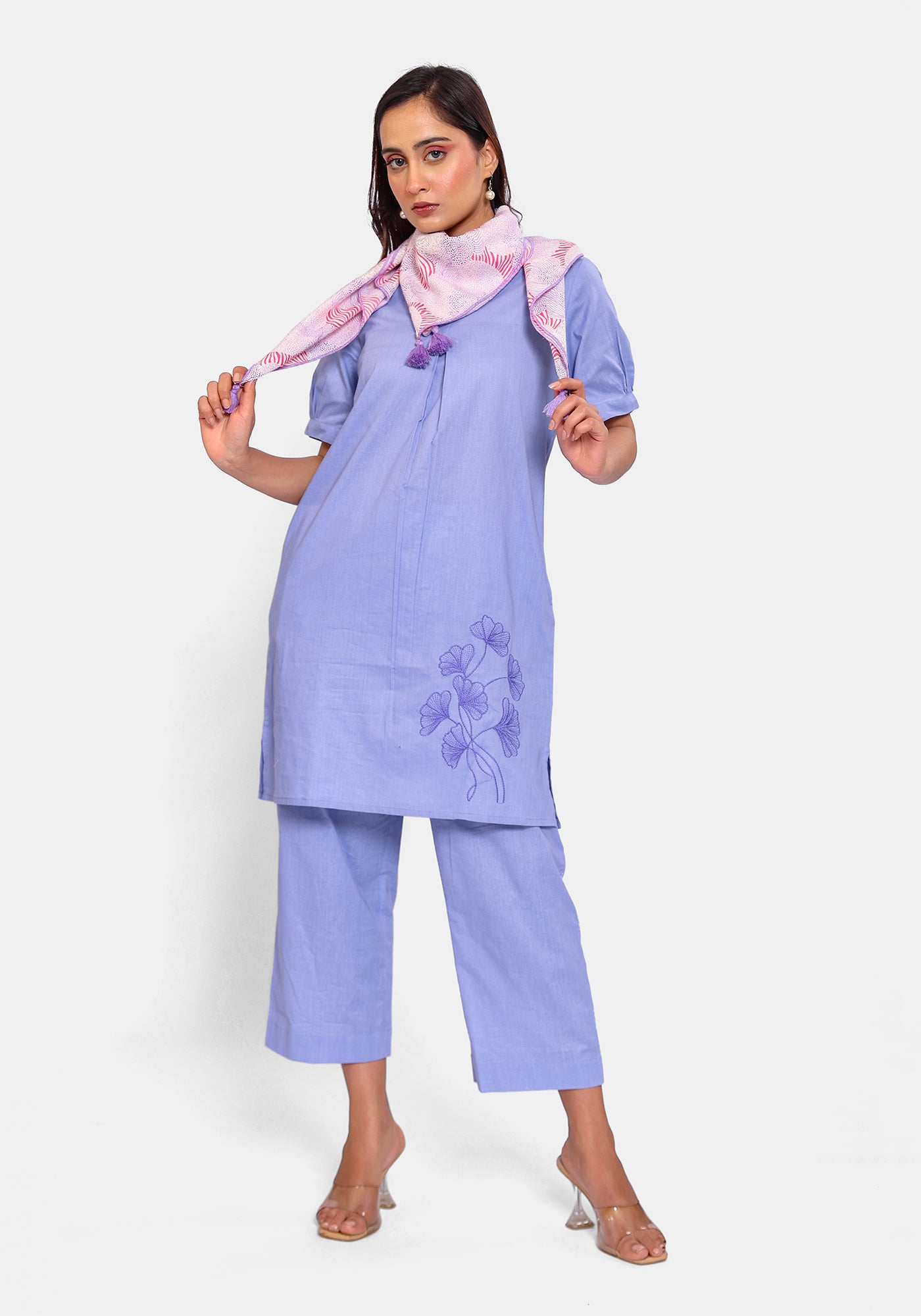 HARROZ SOLID PURPLE EMB TUNIC