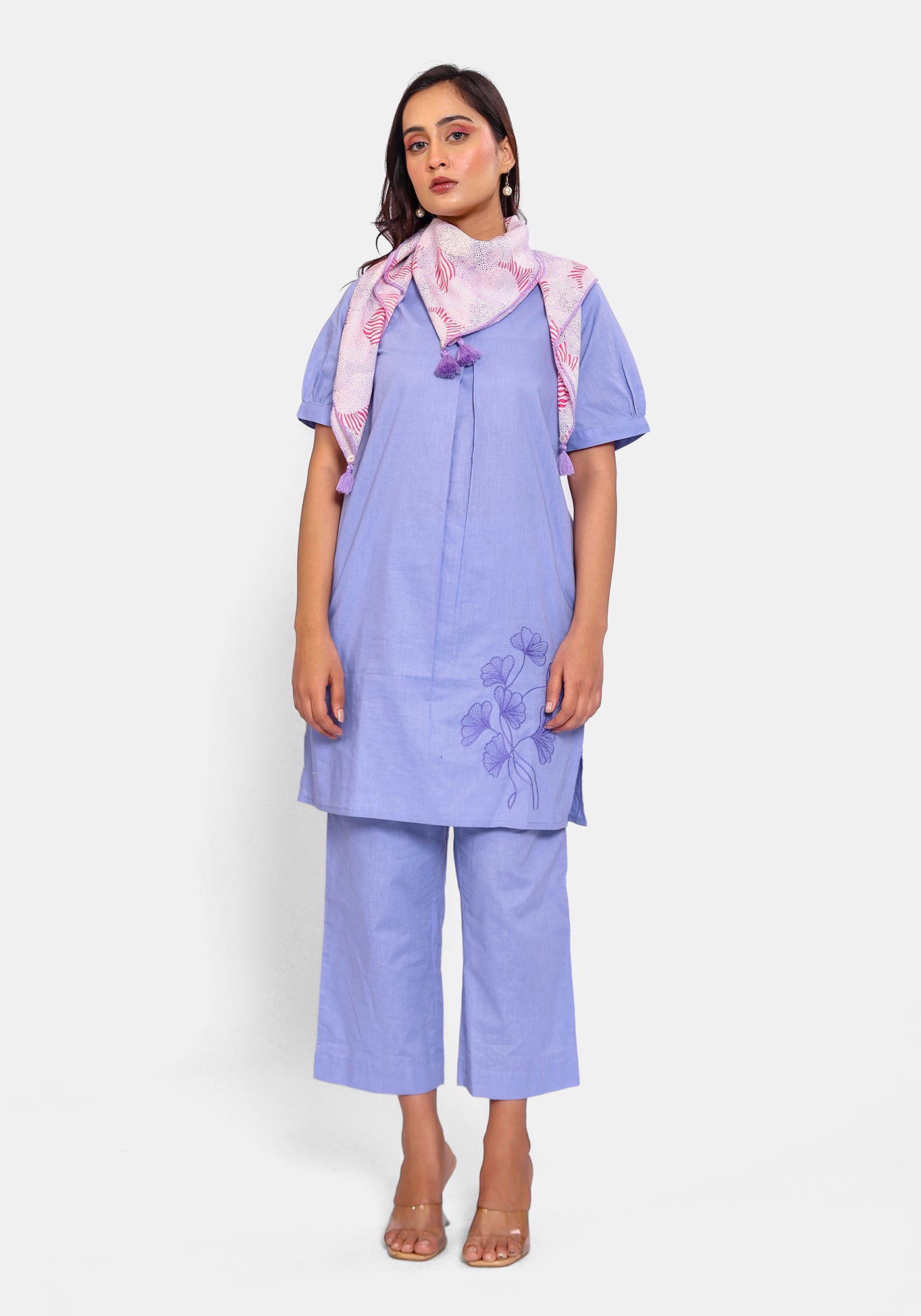 HARROZ SOLID PURPLE EMB TUNIC