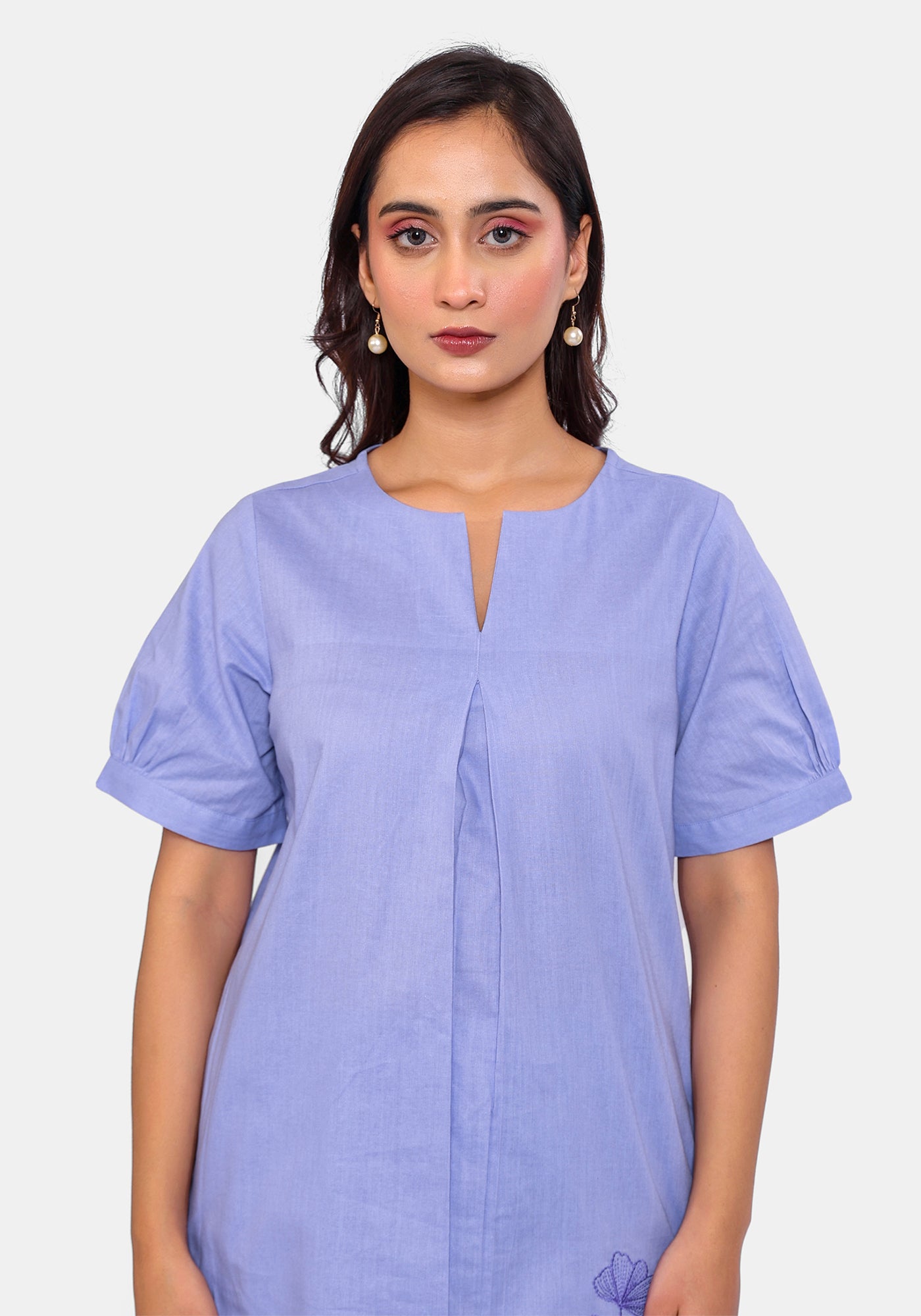 HARROZ SOLID PURPLE EMB TUNIC