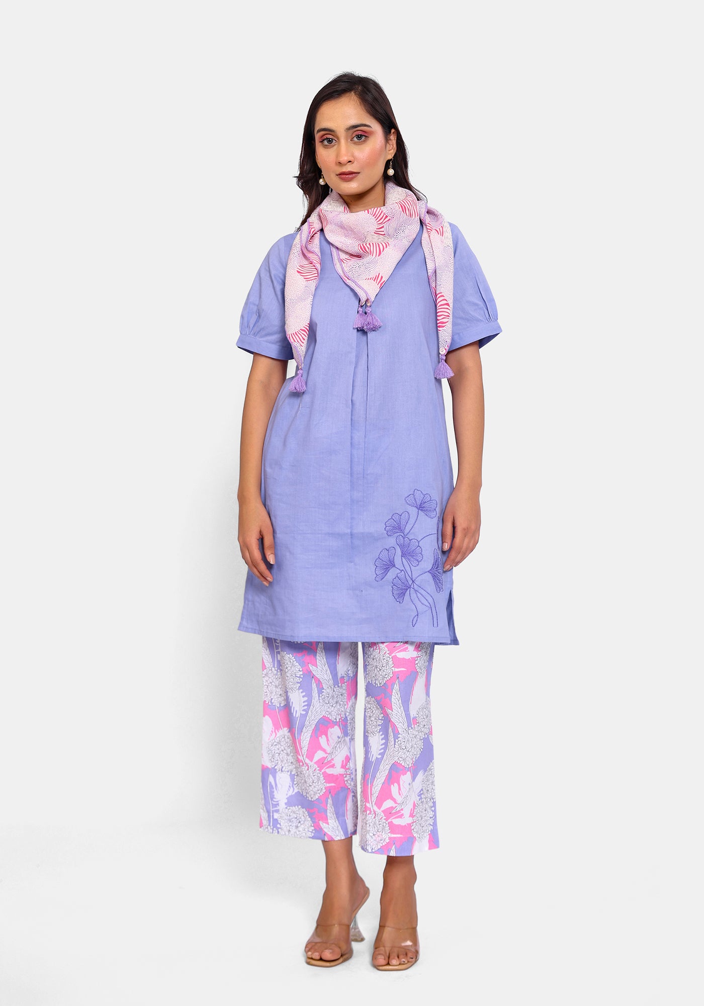 HARROZ SOLID PURPLE EMB TUNIC