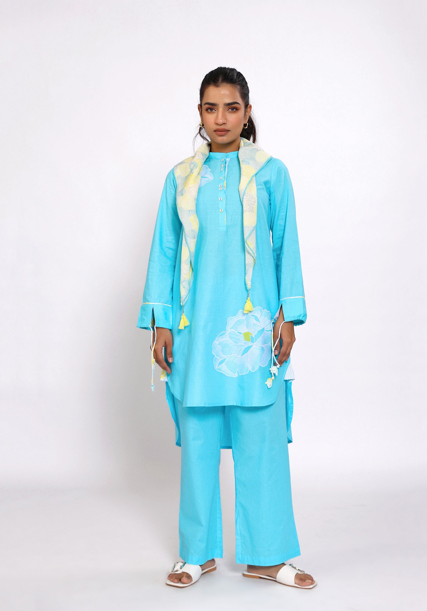 HARROZ TASSEL SLEEVE TEAL KURTA