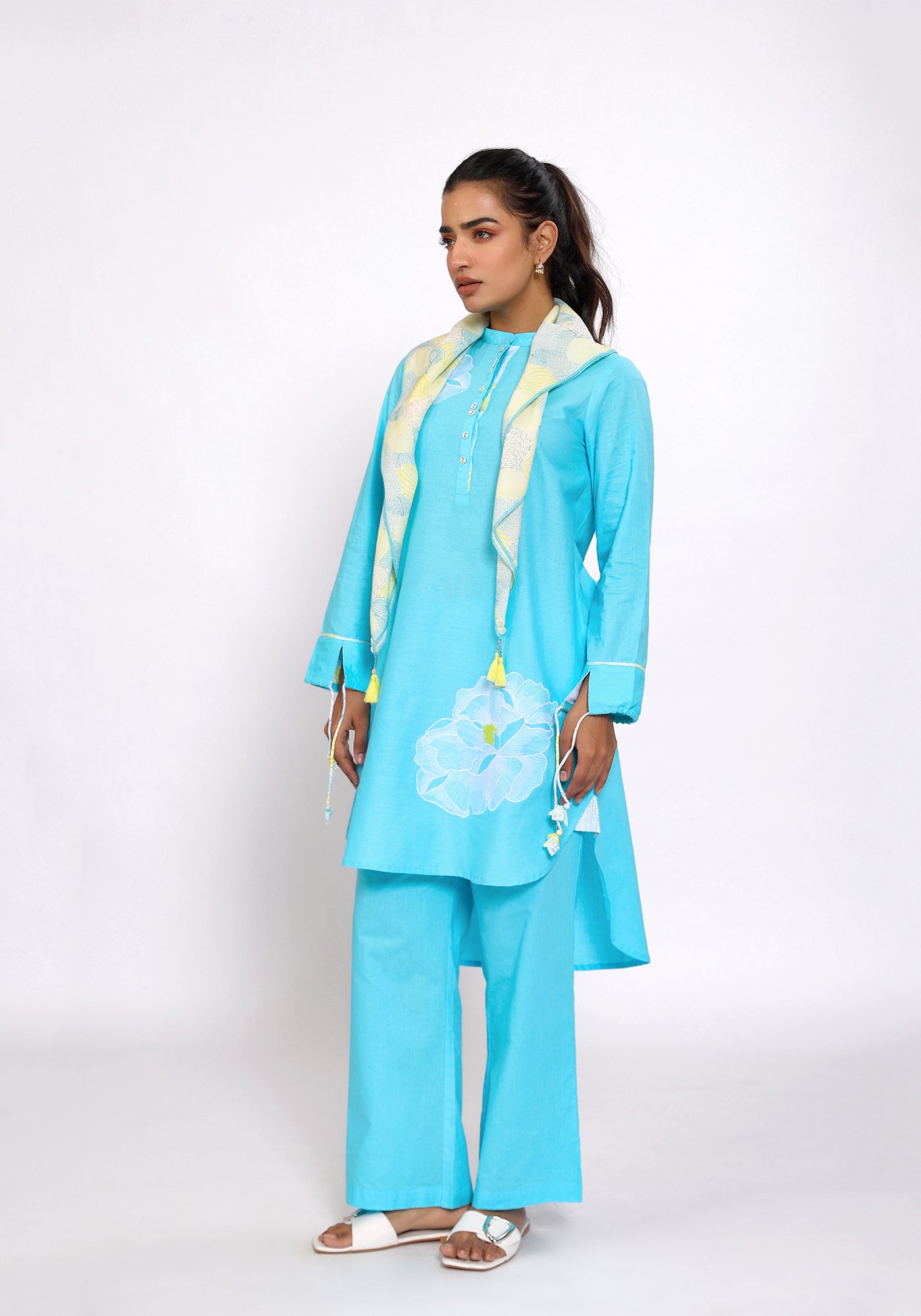 HARROZ TASSEL SLEEVE TEAL KURTA