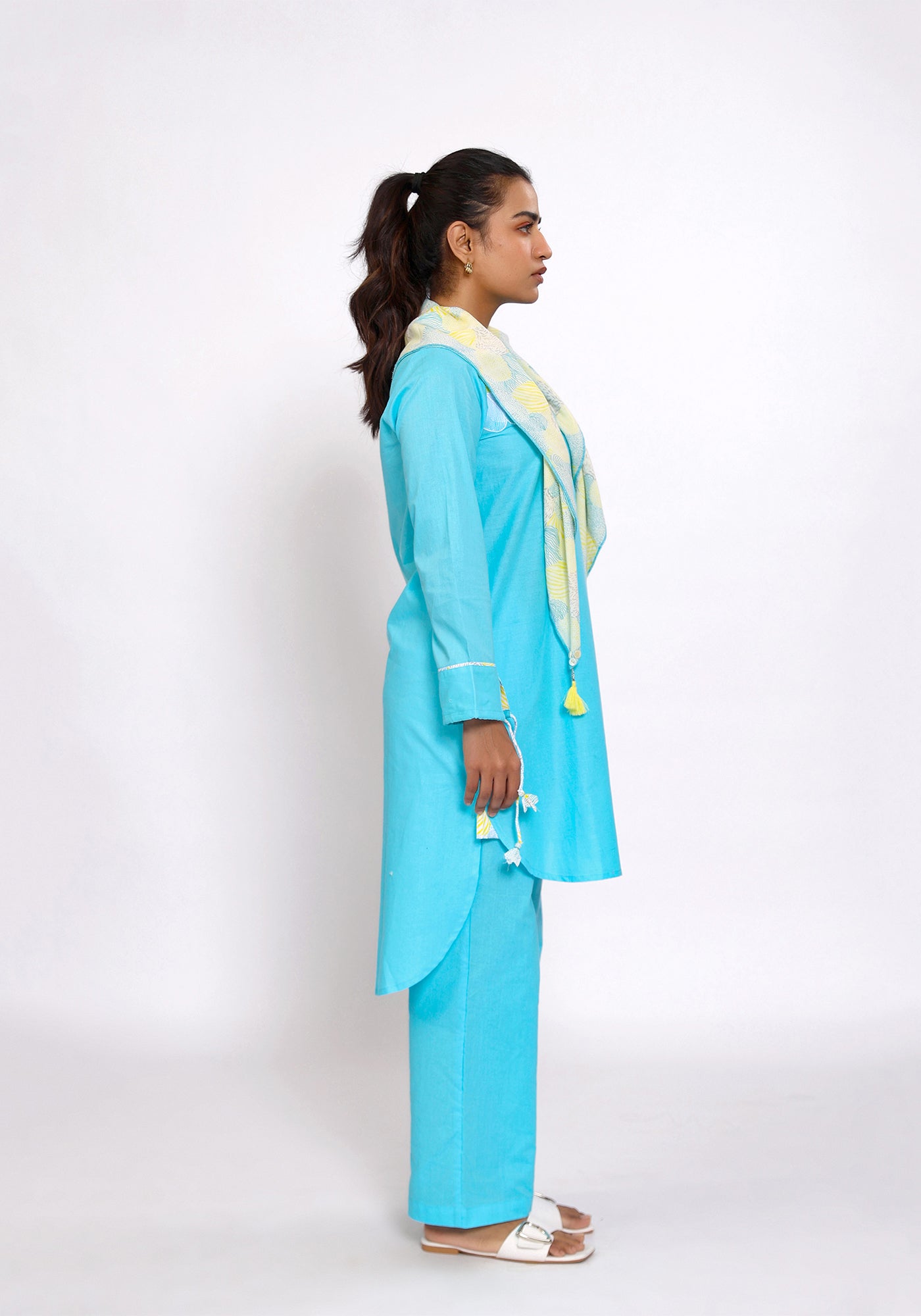 HARROZ TASSEL SLEEVE TEAL KURTA