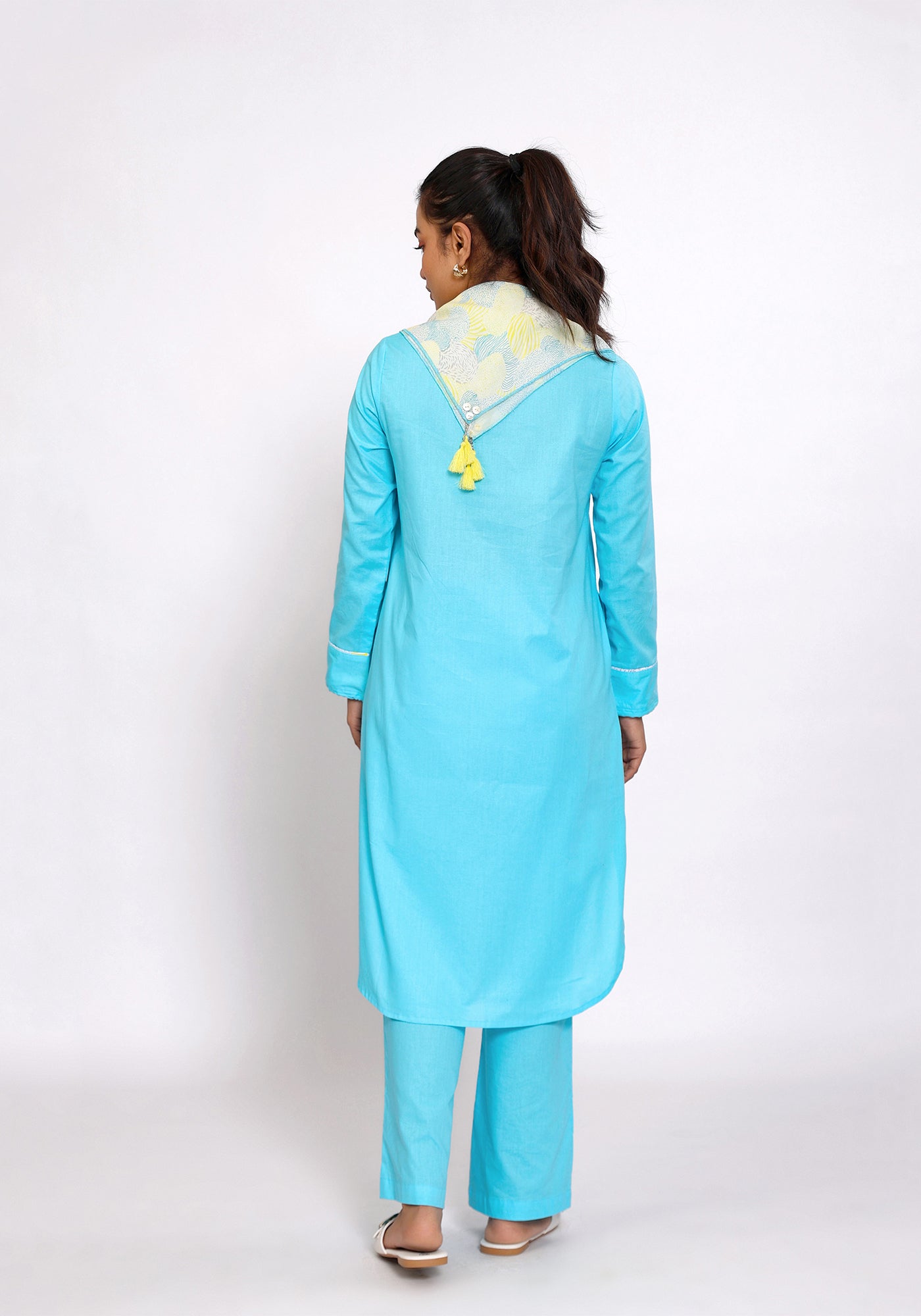 HARROZ TASSEL SLEEVE TEAL KURTA