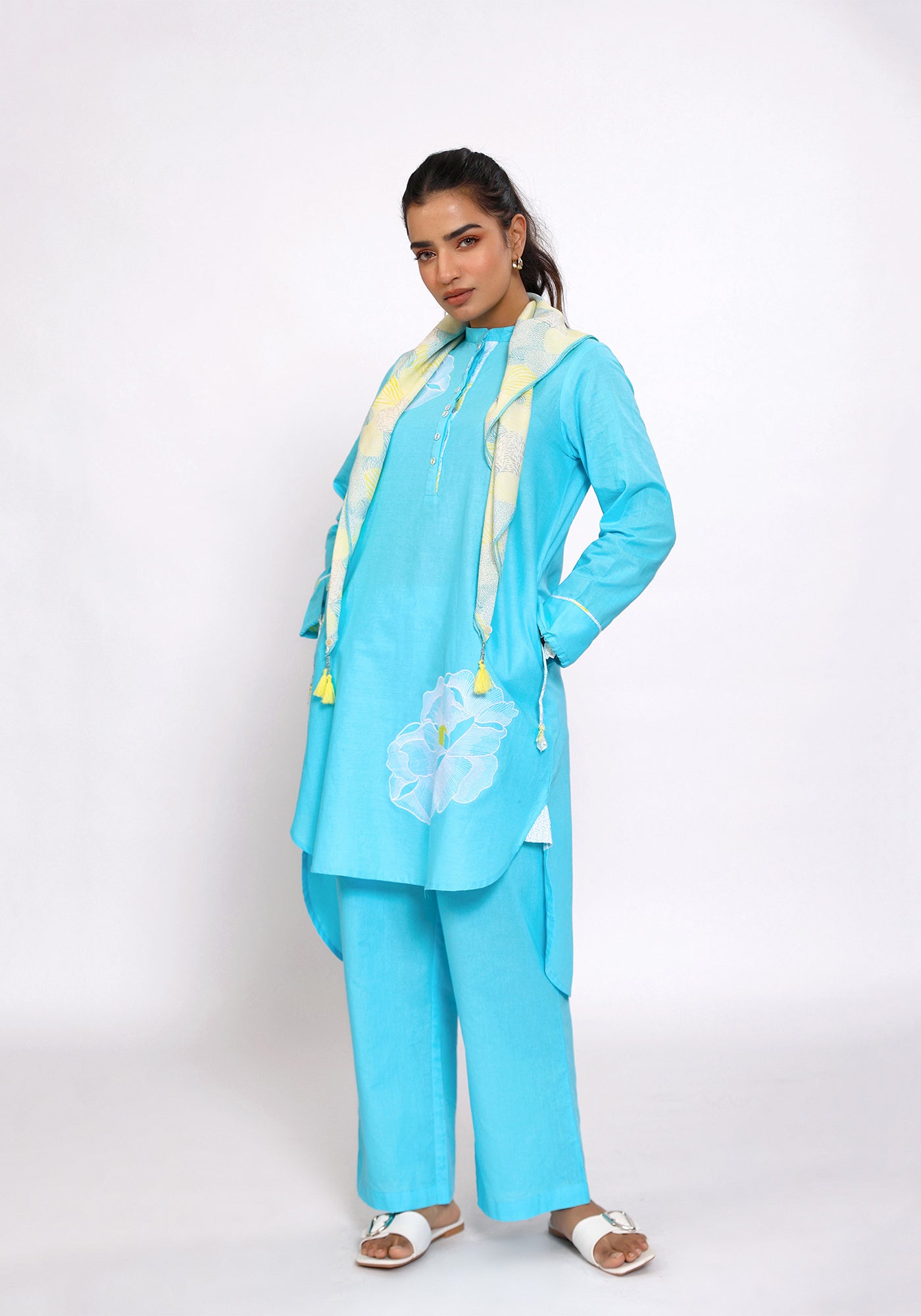 HARROZ TASSEL SLEEVE TEAL KURTA