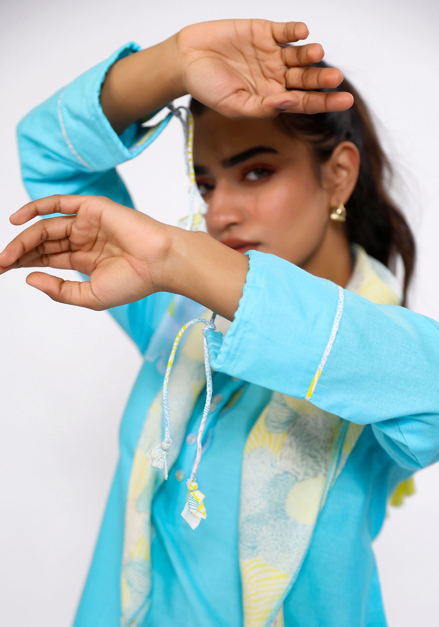 HARROZ TASSEL SLEEVE TEAL KURTA