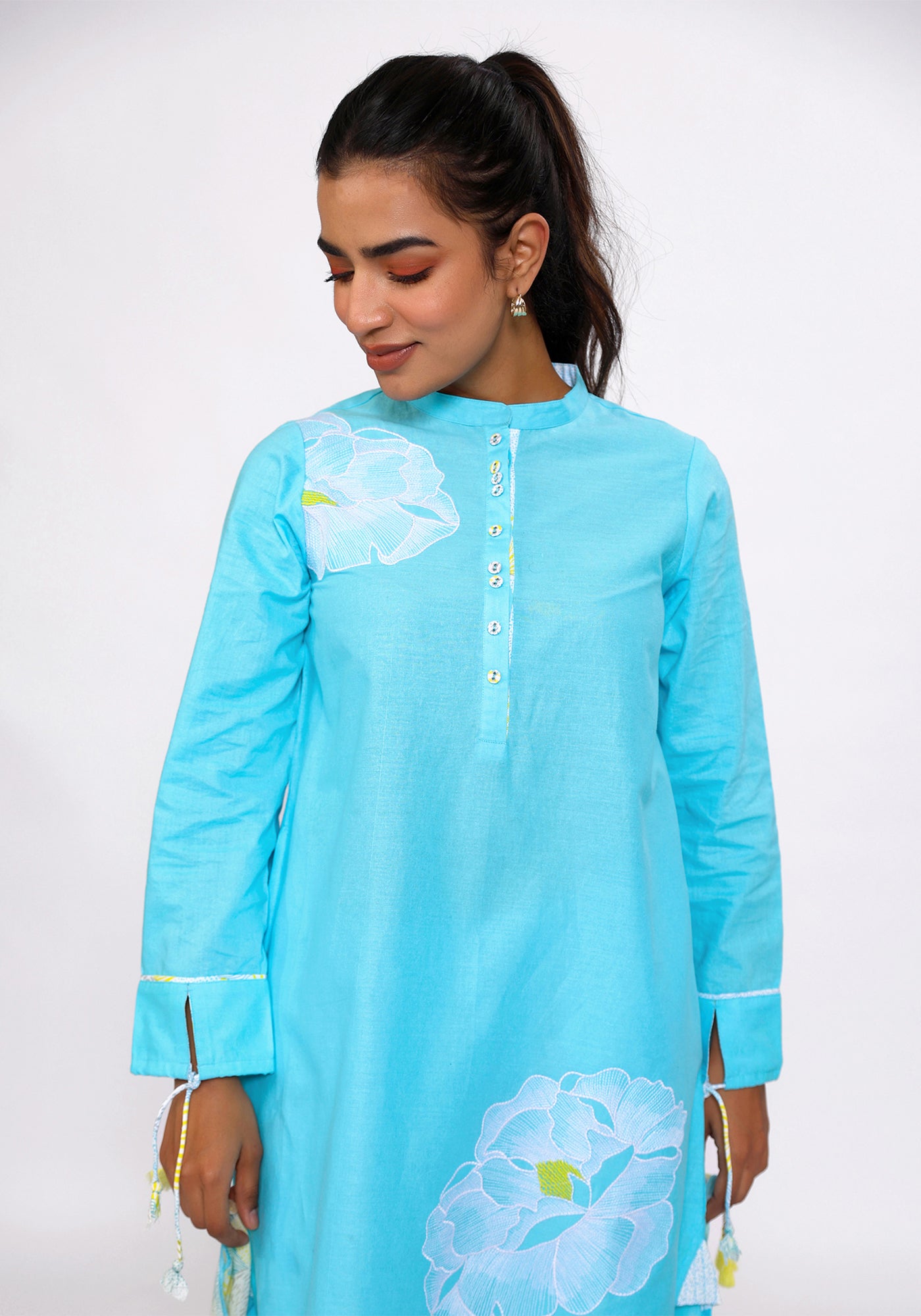 HARROZ TASSEL SLEEVE TEAL KURTA