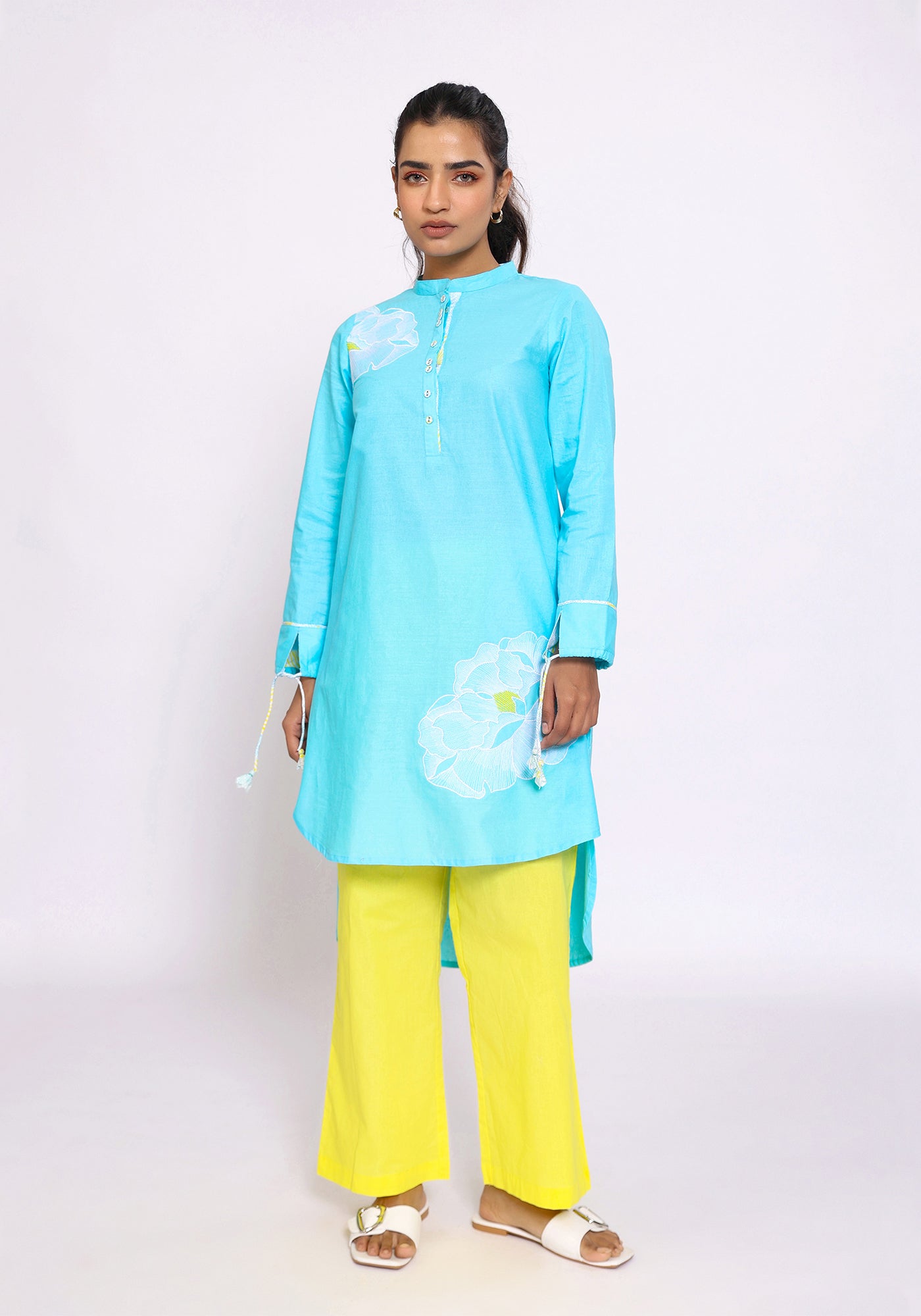 HARROZ TASSEL SLEEVE TEAL KURTA