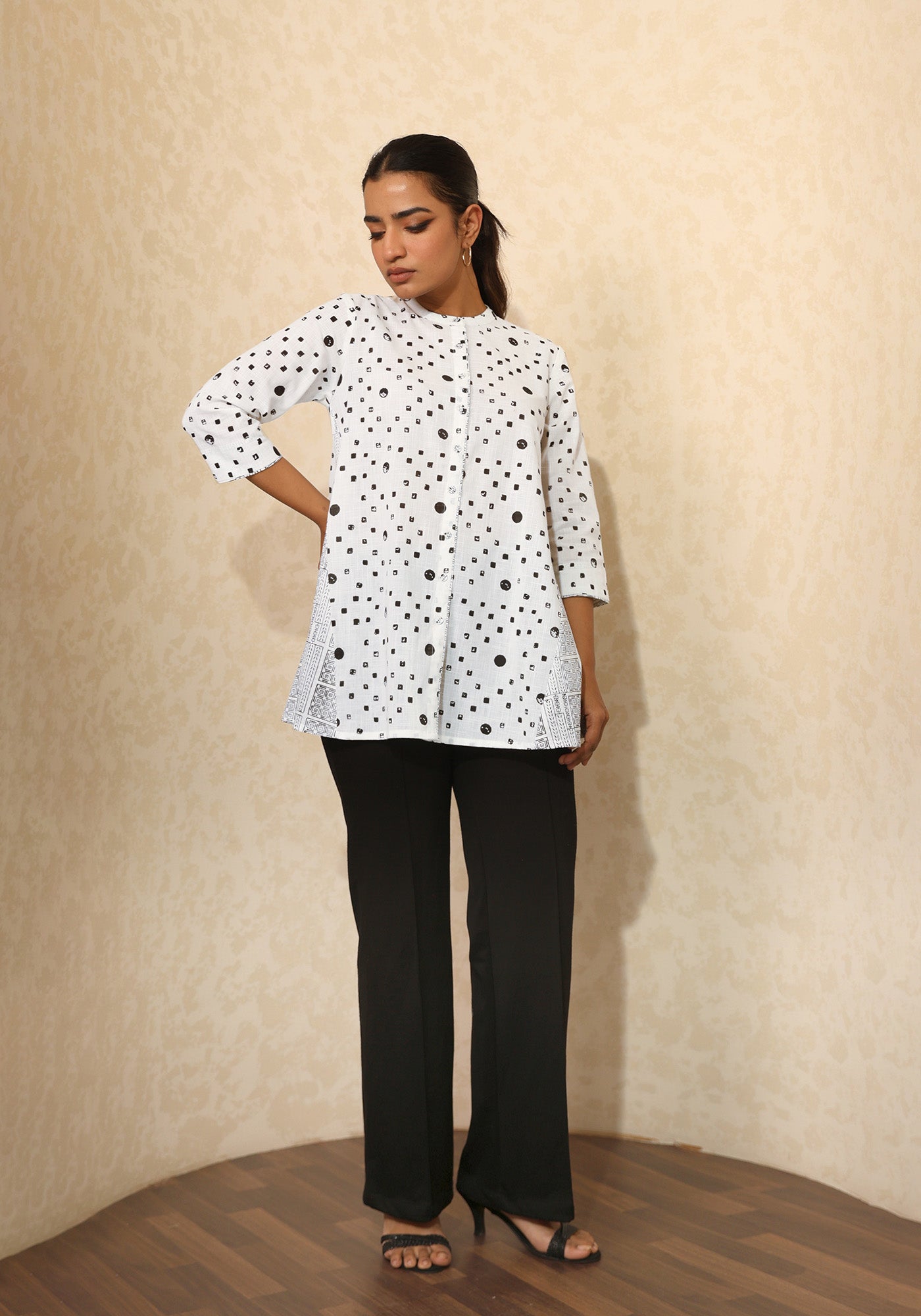 GRAYSCALE POLKA PANEL SHIRT