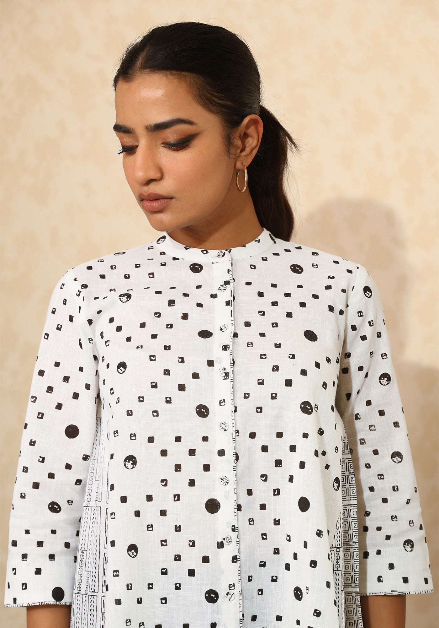GRAYSCALE POLKA PANEL SHIRT