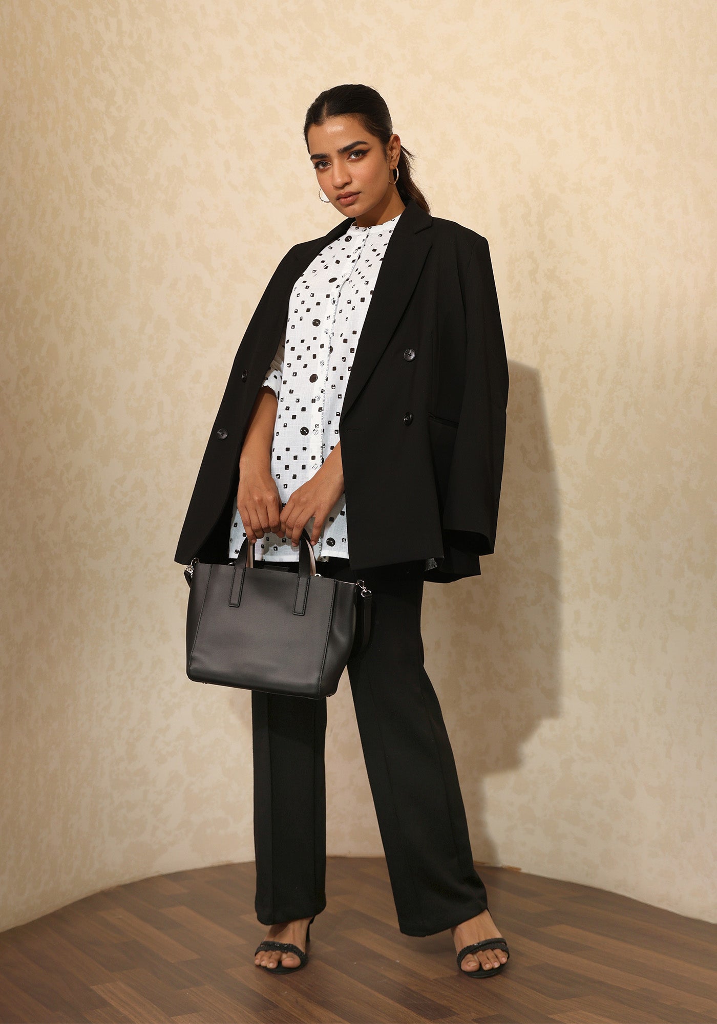 GRAYSCALE POLKA PANEL SHIRT