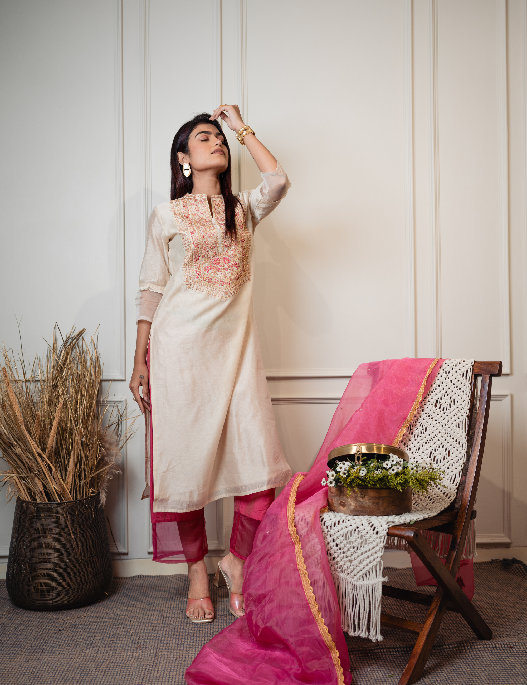 CHANDRIKA 3 PC KURTA SET PINK COMBO