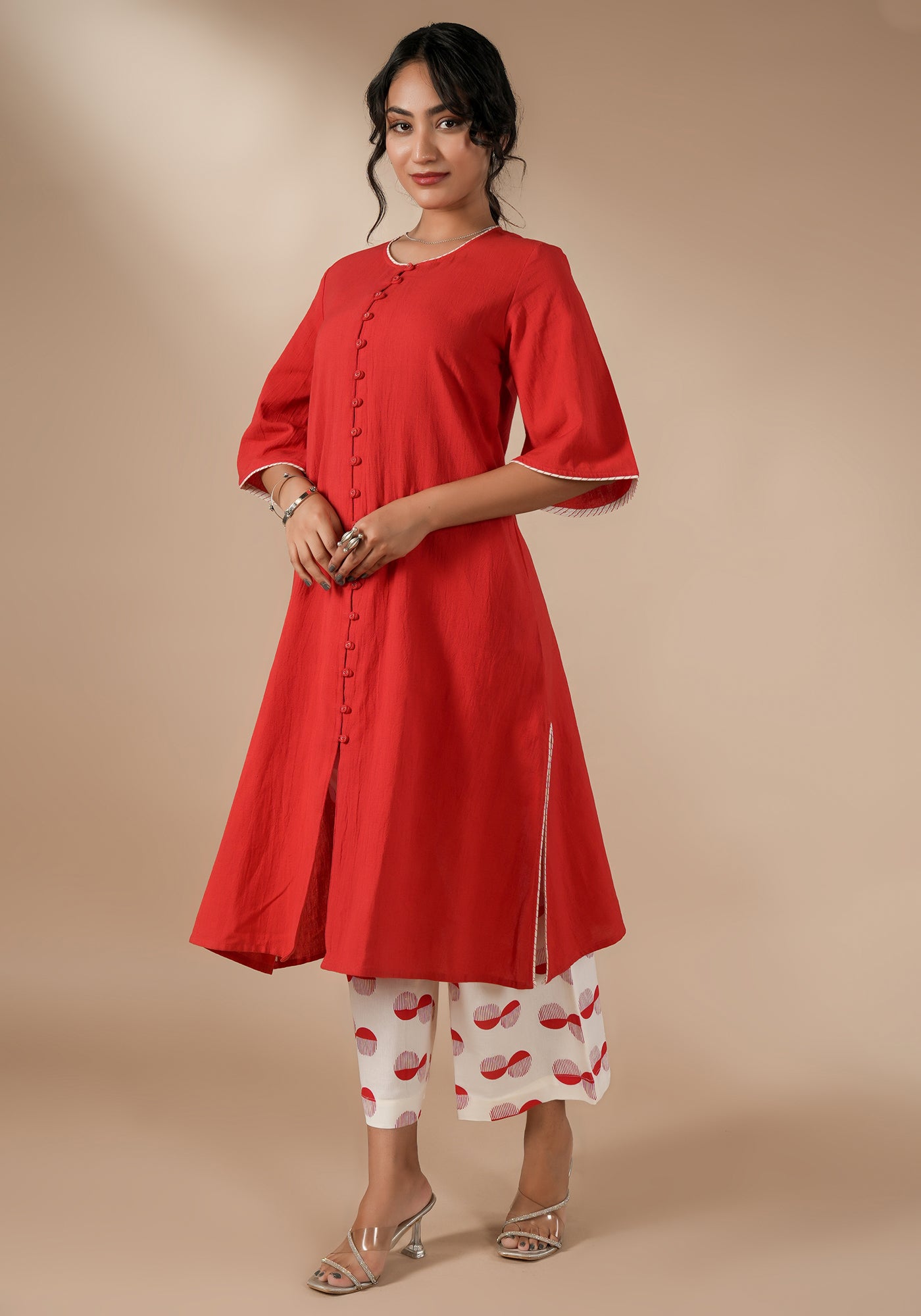 BINDU SOLID RED SIDE SLIT KURTA