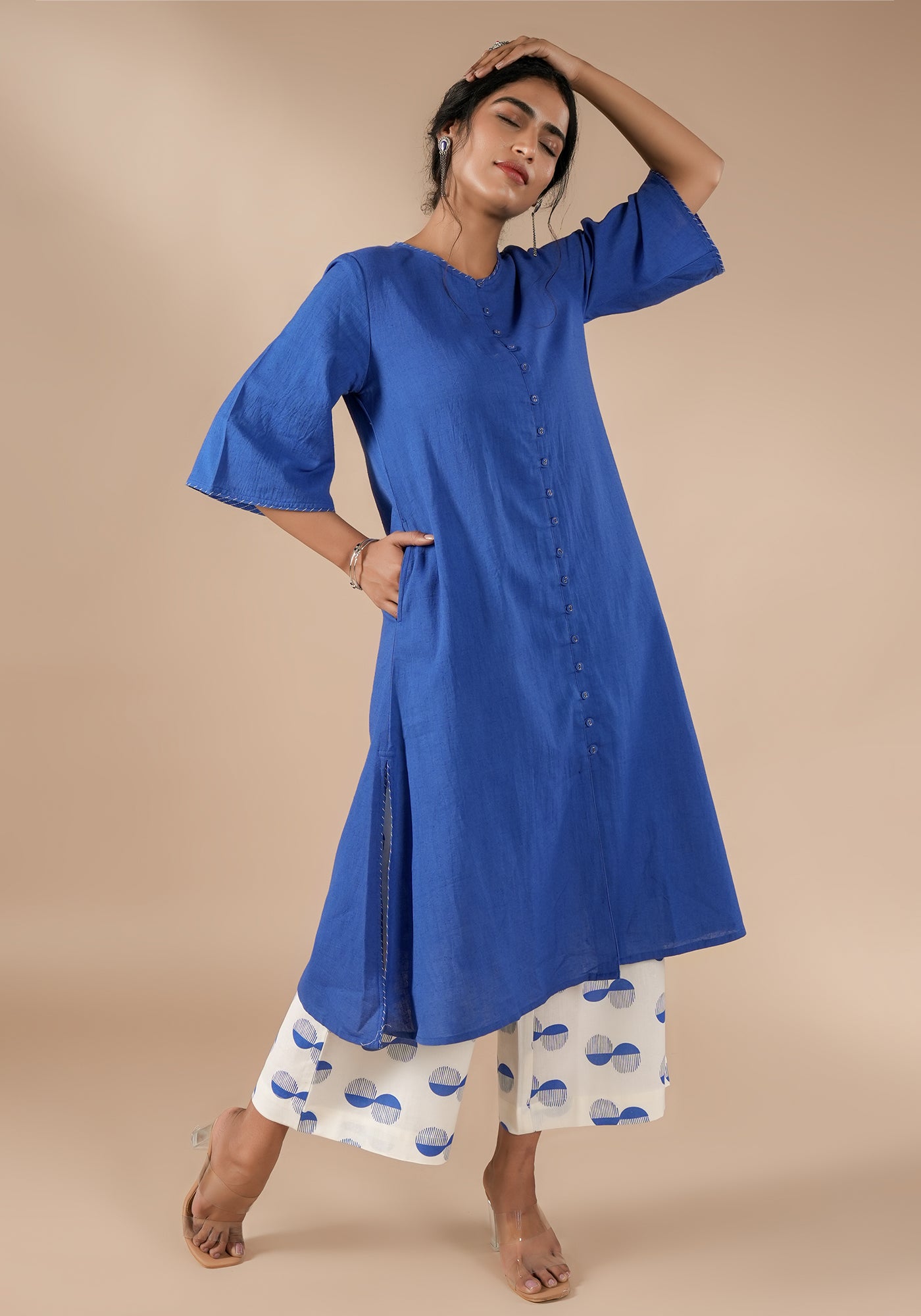 BINDU SOLID BLUE SIDE SLIT KURTA