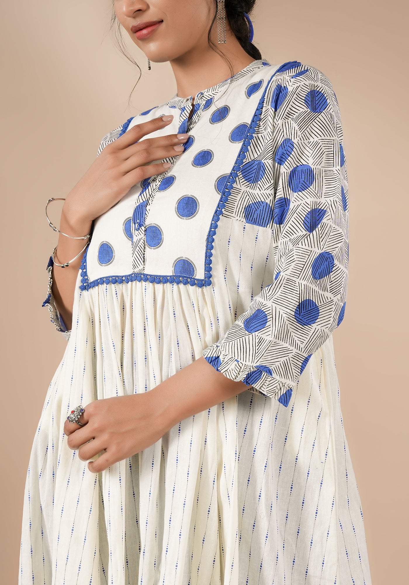 BINDU FIT & FLARE KURTA WITH POLKA YOKE