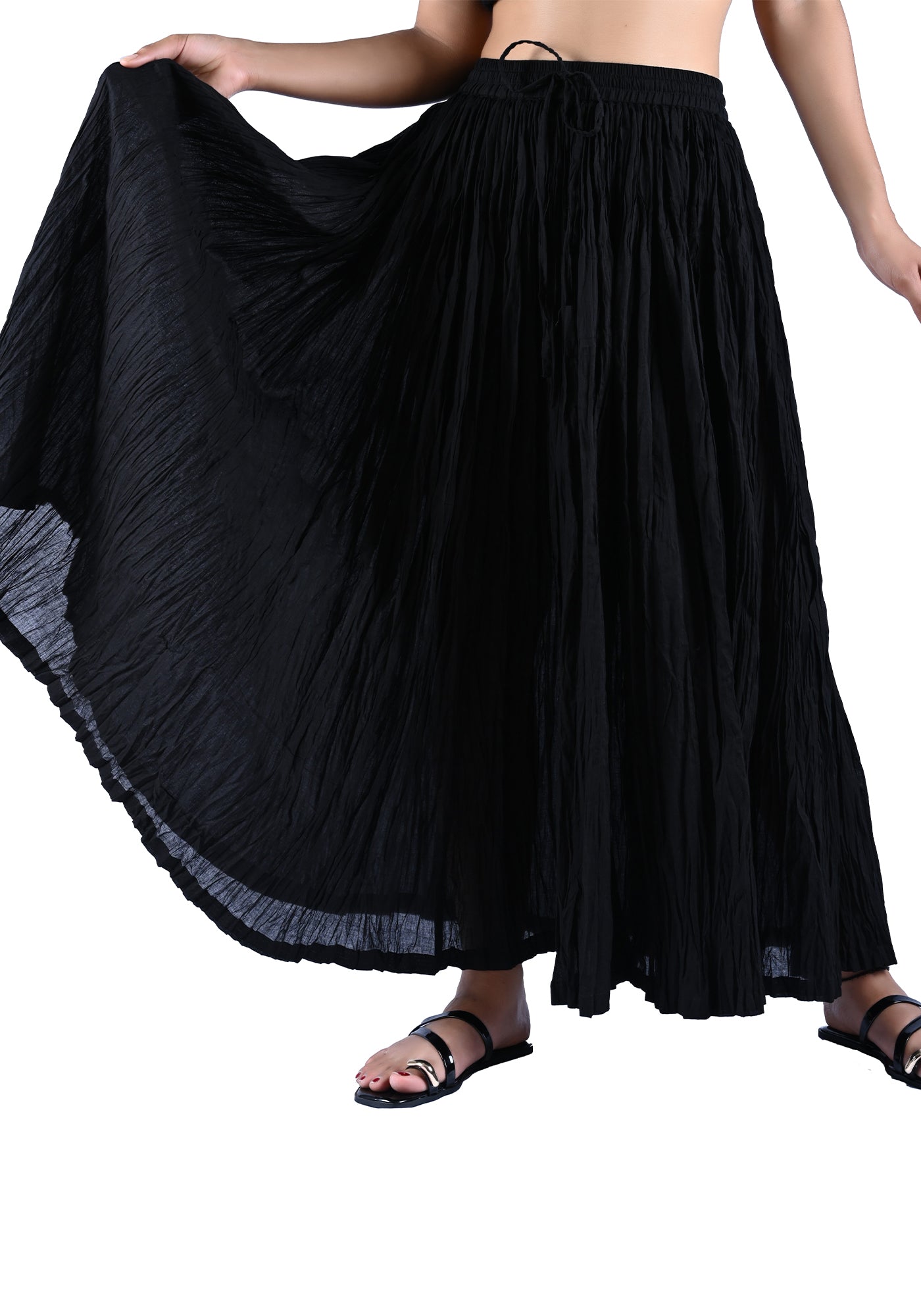 GRAYSCALE SOLID BLACK COTTON CRUSH SKIRT