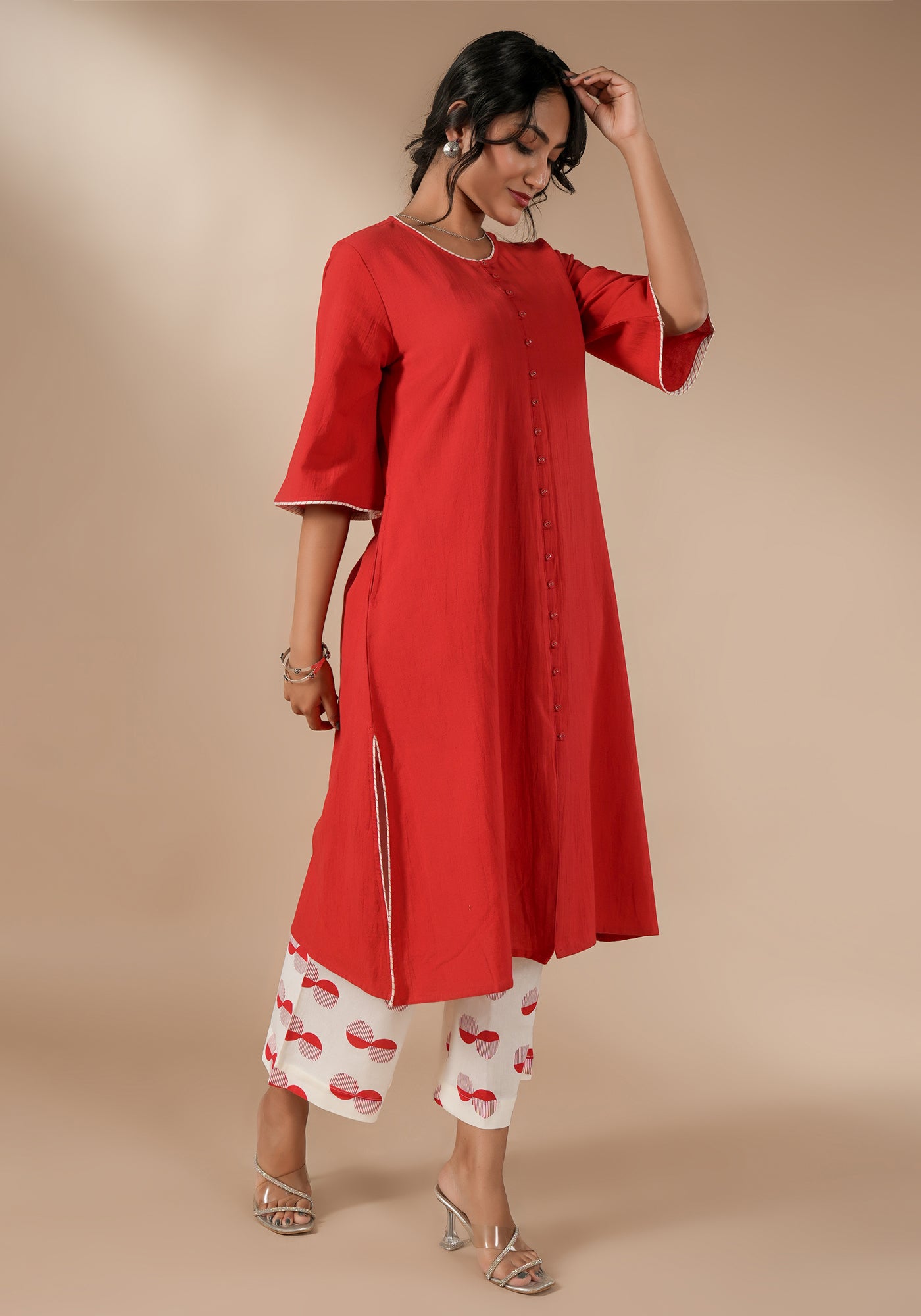 BINDU SOLID RED SIDE SLIT KURTA