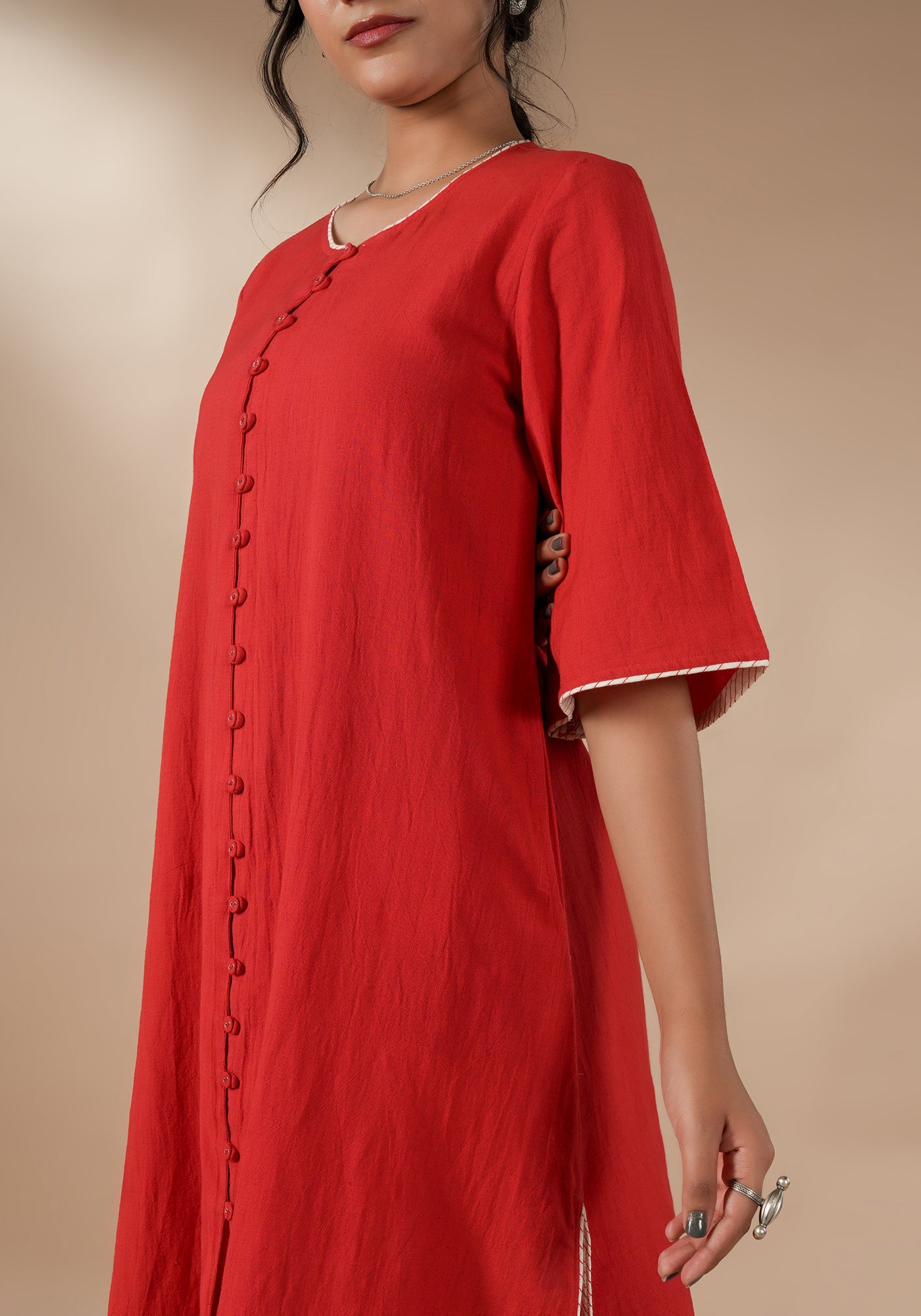 BINDU SOLID RED SIDE SLIT KURTA