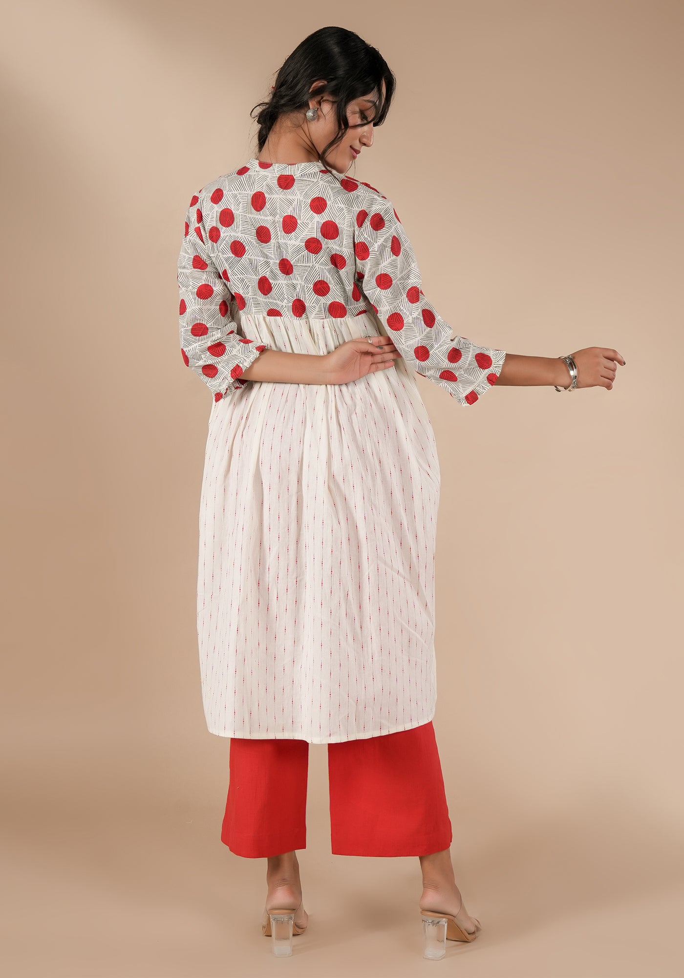 BINDU FIT & FLARE KURTA WITH POLKA YOKE