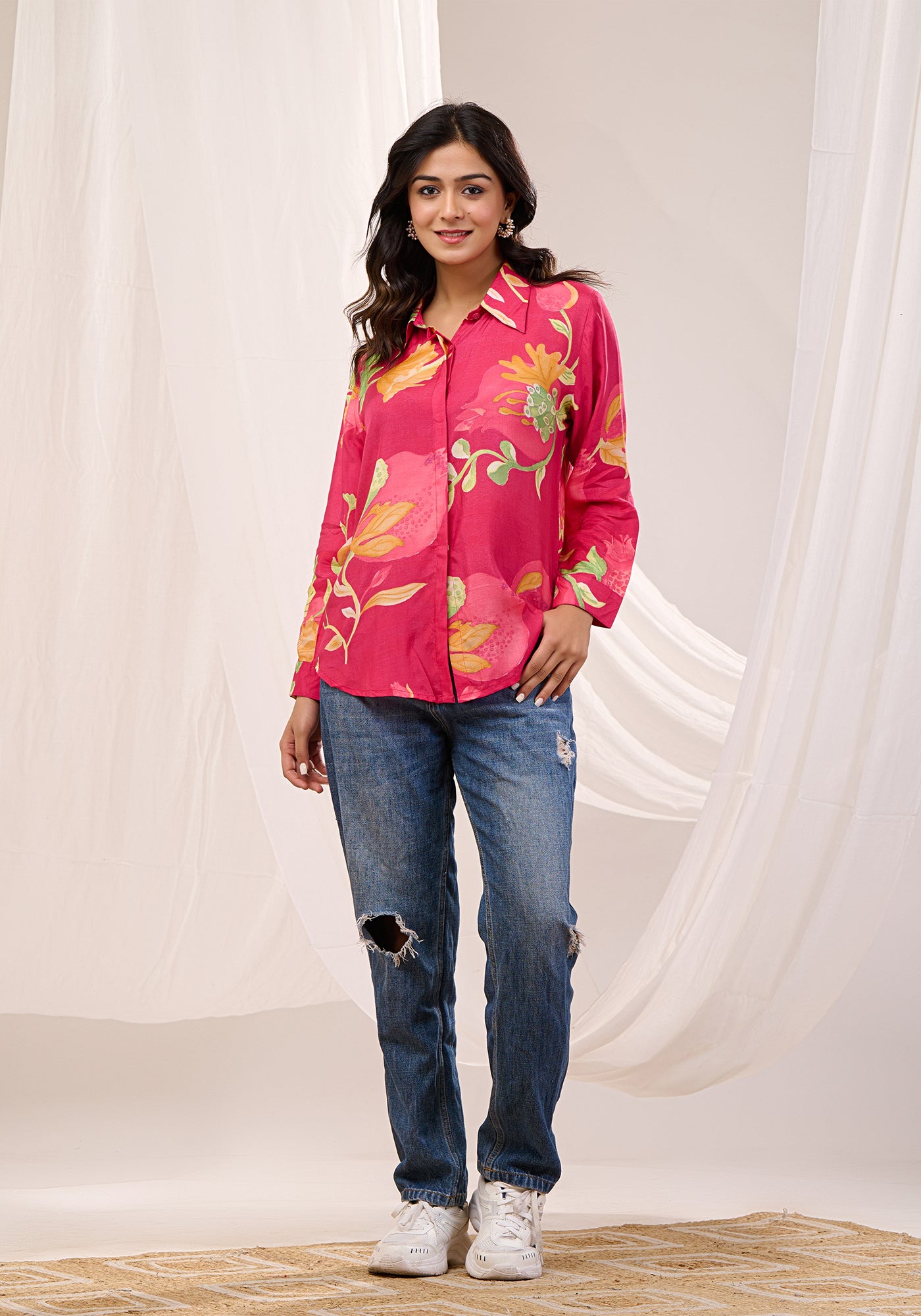 CRIMSON BLOOM BUTTON DOWN SHIRT