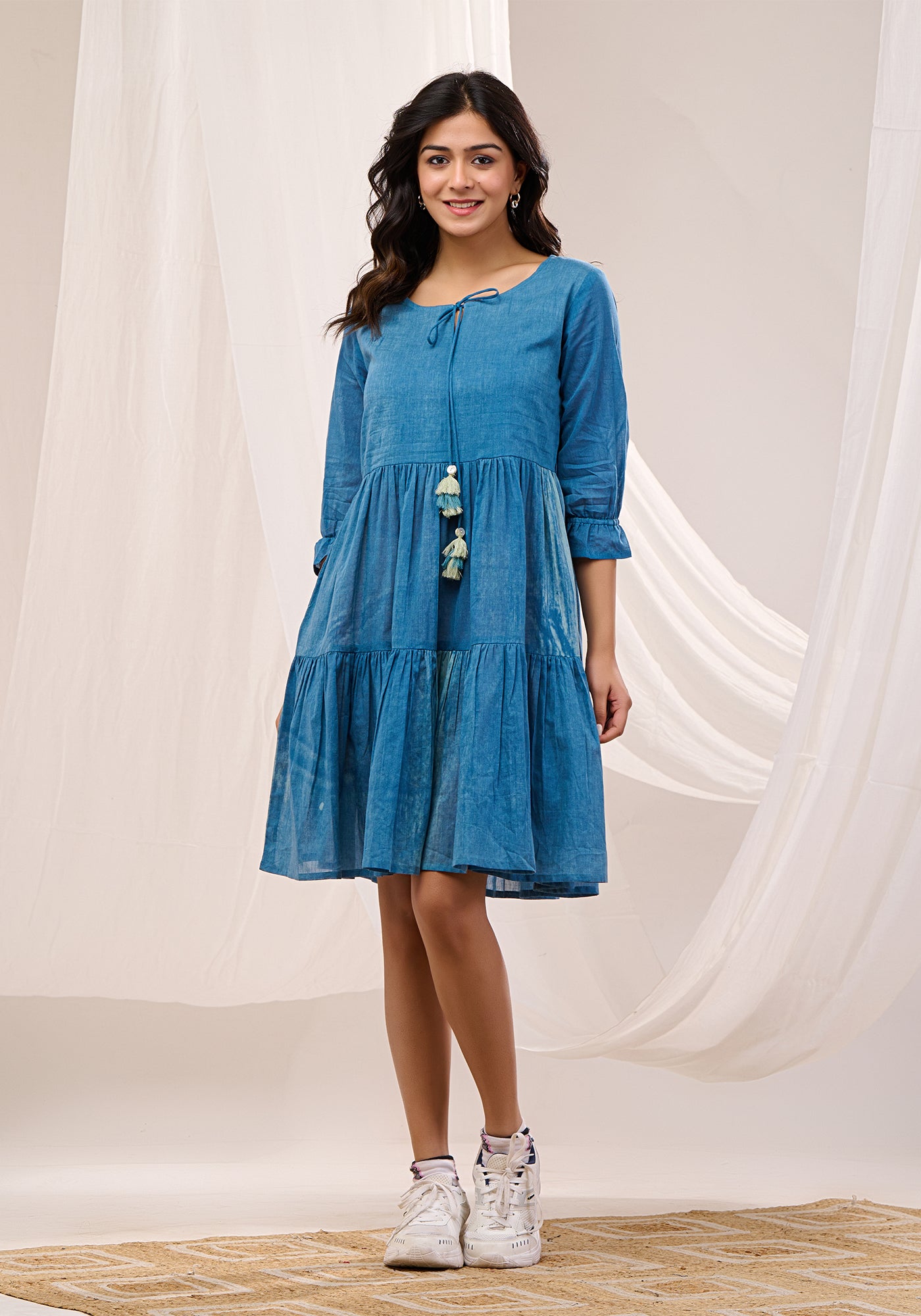 BLUEWASH TIERED DRESS